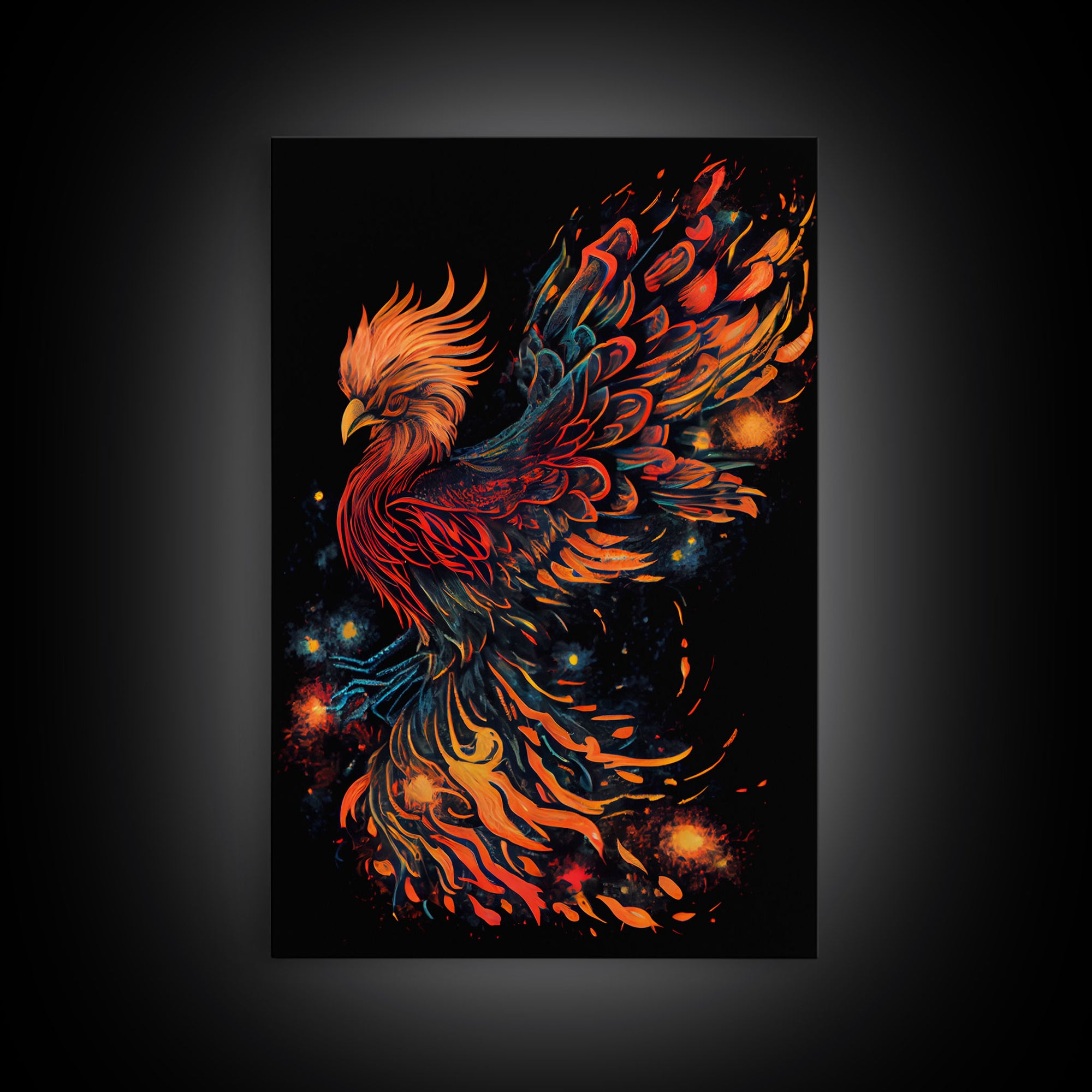 Phoenix In Flames, Retribution, Framed Canvas Print, The Phoenix, Framed Wall Art, Original Painting Phoenix, Fire Chicken