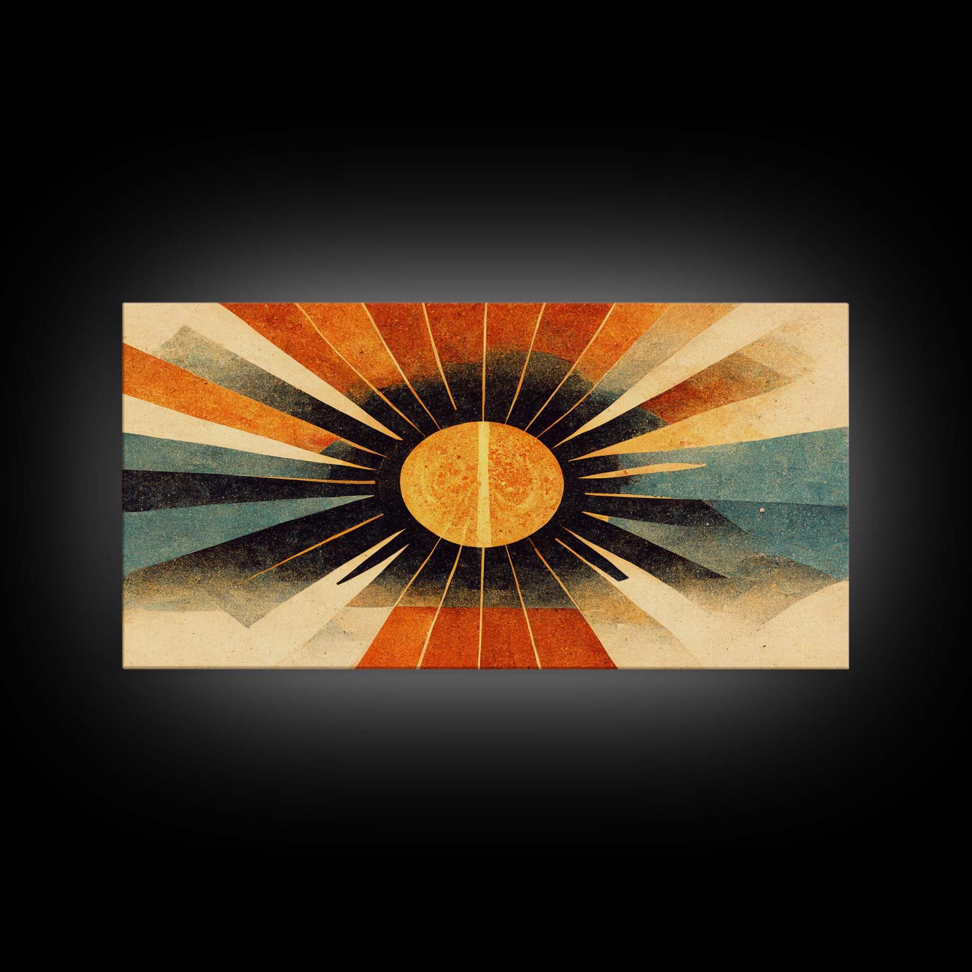 Abstract Midcentury Modern Sunburst, Canvas Print, Art Deco Style wall art, sun with sun rays, sun burst, boho style, ready to hang