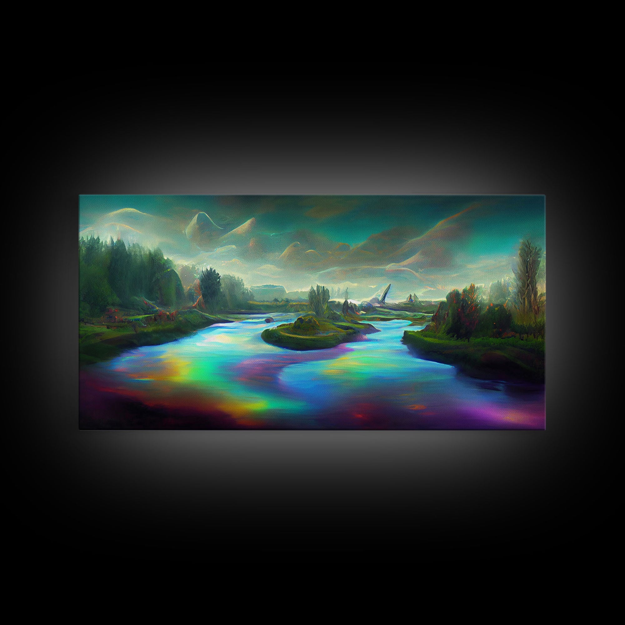 Psychedelic wall art, canvas print, trippy river nature print