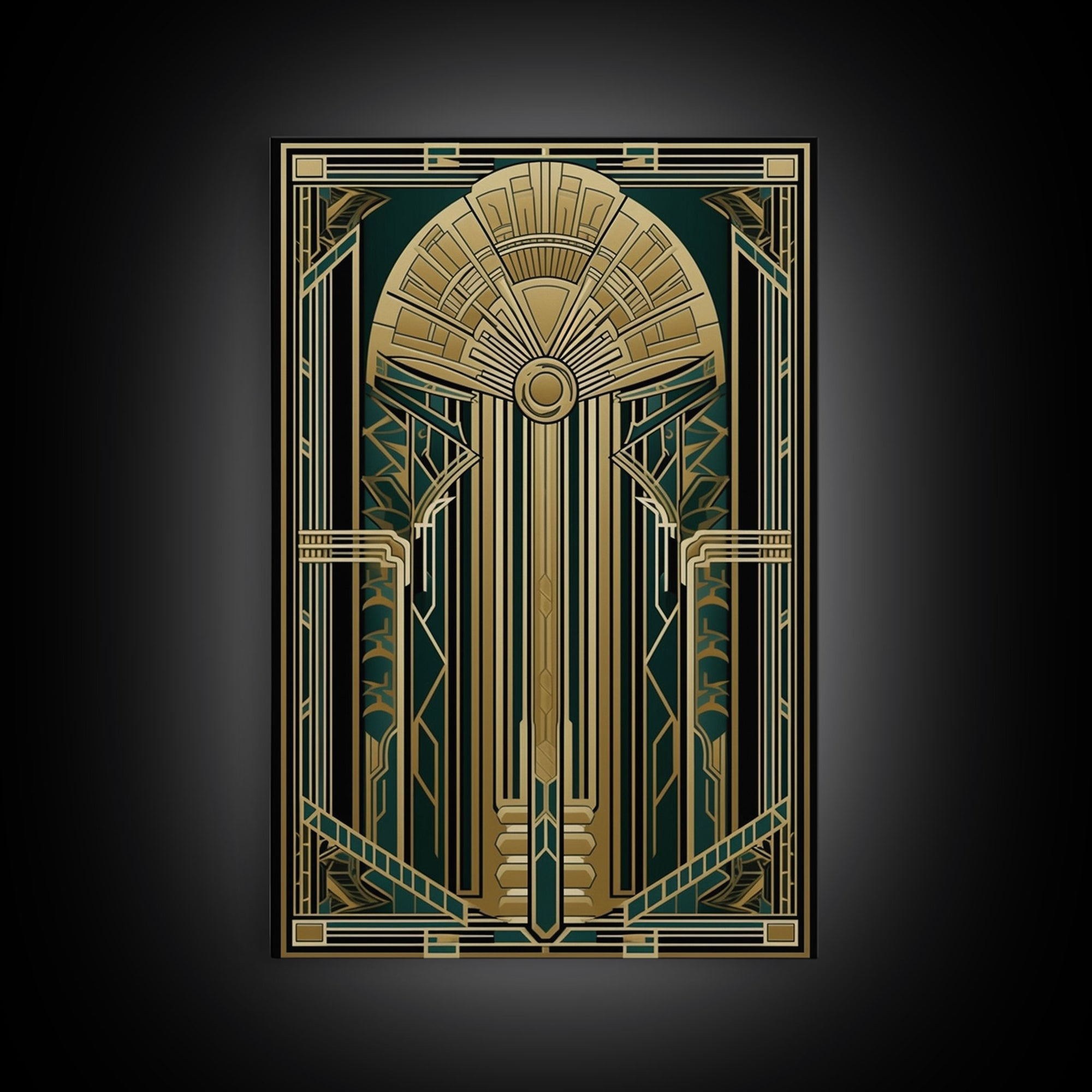 Art Deco Wall art | Framed Canvas Print | Art Deco | Gold & green art | Beautiful art | Midcentury Modern | Office decor | Stained glass art