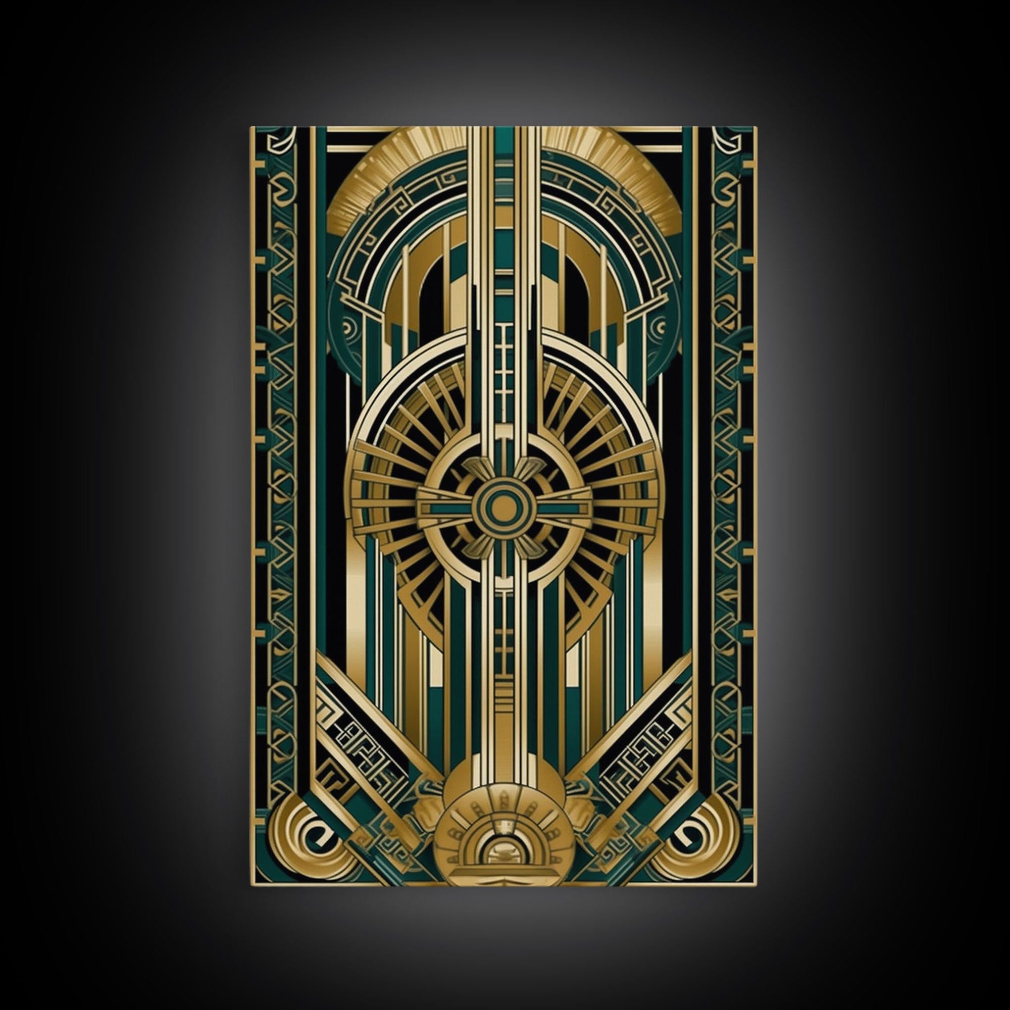 Art Deco Pattern Wall art | Framed Canvas Print | Art Deco | Gold & green art | Wonderful art | Lines art | Geometric art | Living room art