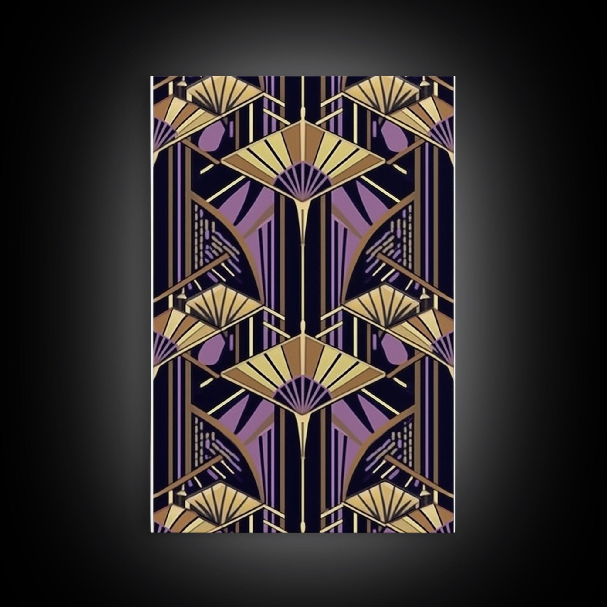 Art Deco Pattern Wall art - Framed Canvas Print - Art Deco - Stained glass art - Ornament art - Geometric art - Purple & gold art - Wall art