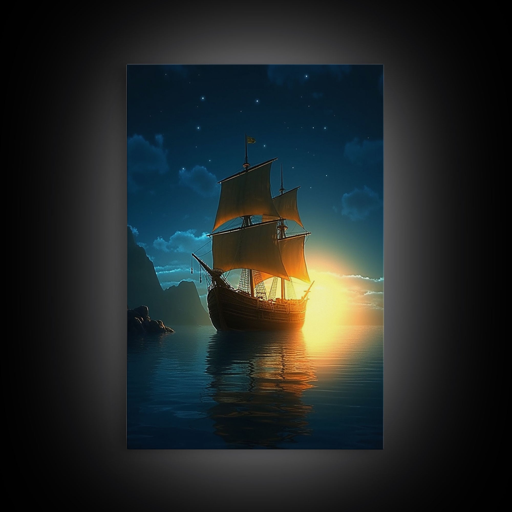 Gothic Pirate Ghost Ship, Framed Canvas Print, Fantasy Wall Art, Wall Decor, Pirate Wal Art, Gift For Him, Kid's Room Art