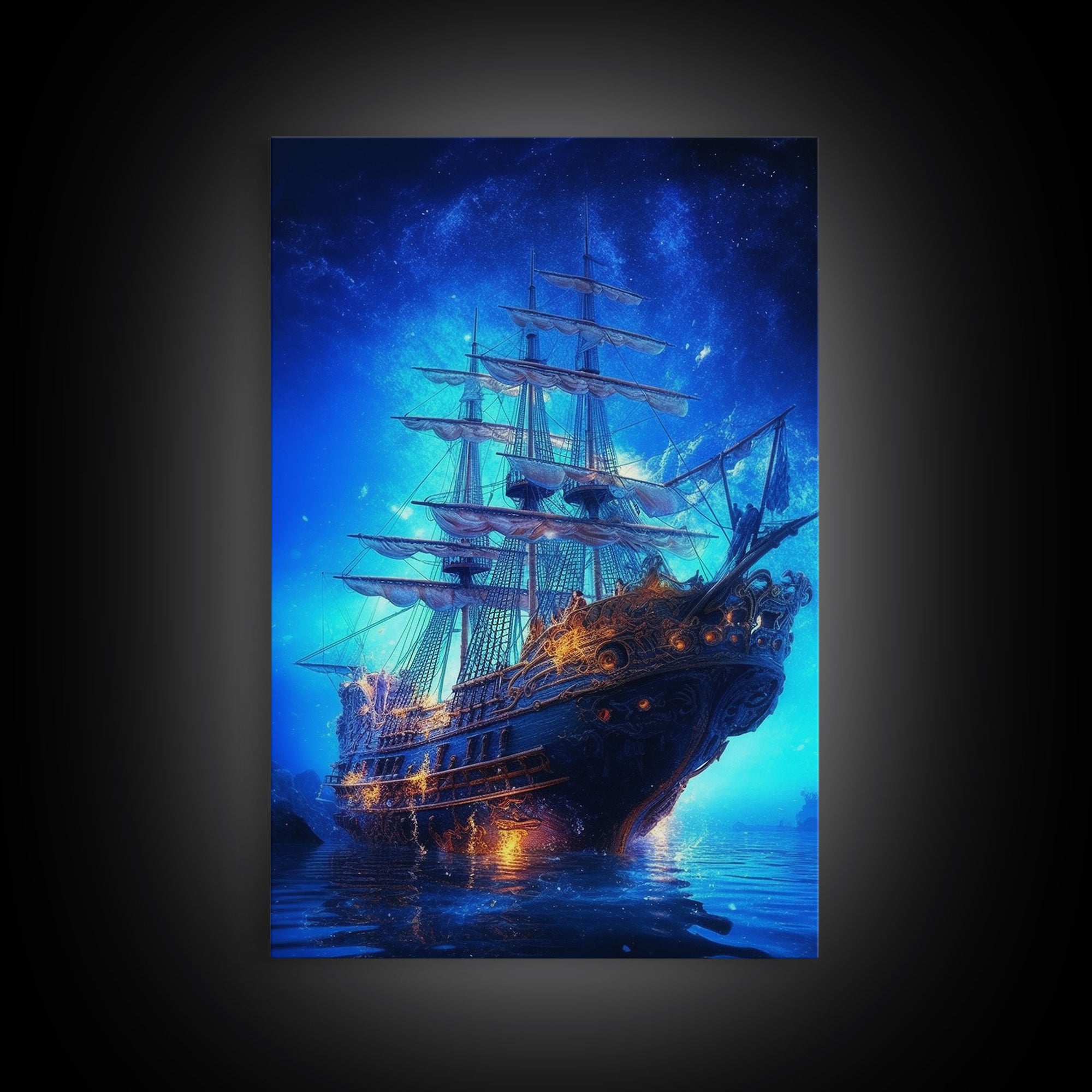 Haunted Pirate Ghost Ship Under The Night Sky, Framed Canvas Print, Fantasy Wall Art, Wall Decor, Pirate Wal Art, Gift For Him, Kid's Room