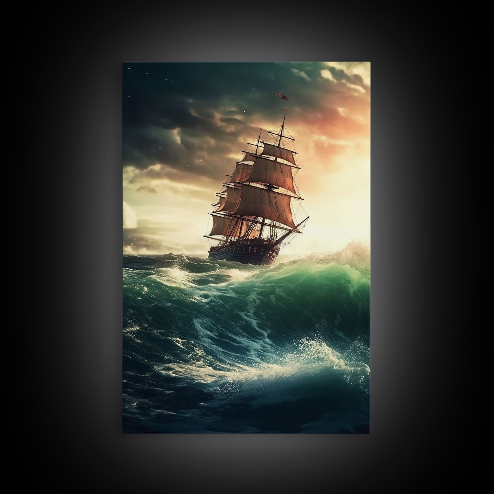 Haunted Pirate Ghost Ship On Rough Seas, Framed Canvas Print, Fantasy Wall Art, Wall Decor, Pirate Wal Art, Gift For Him, Kid's Room