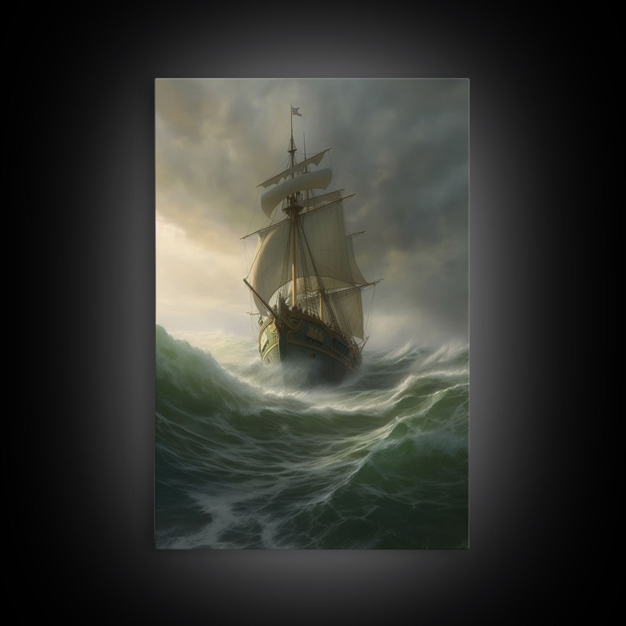 Haunted Pirate Ghost Ship On Rough Seas, Framed Canvas Print, Fantasy Wall Art, Wall Decor, Pirate Wal Art, Gift For Him, Kid's Room