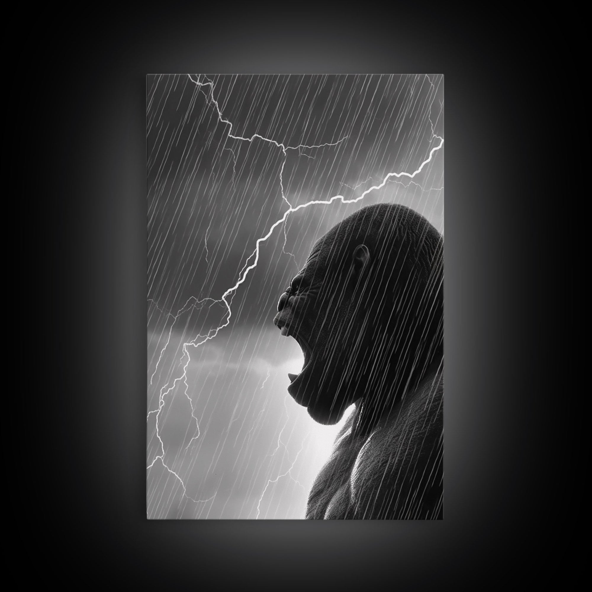 Gorilla Roaring In A Thunder Storm, Framed Canvas Print, Cool Wall Art, Ape Art