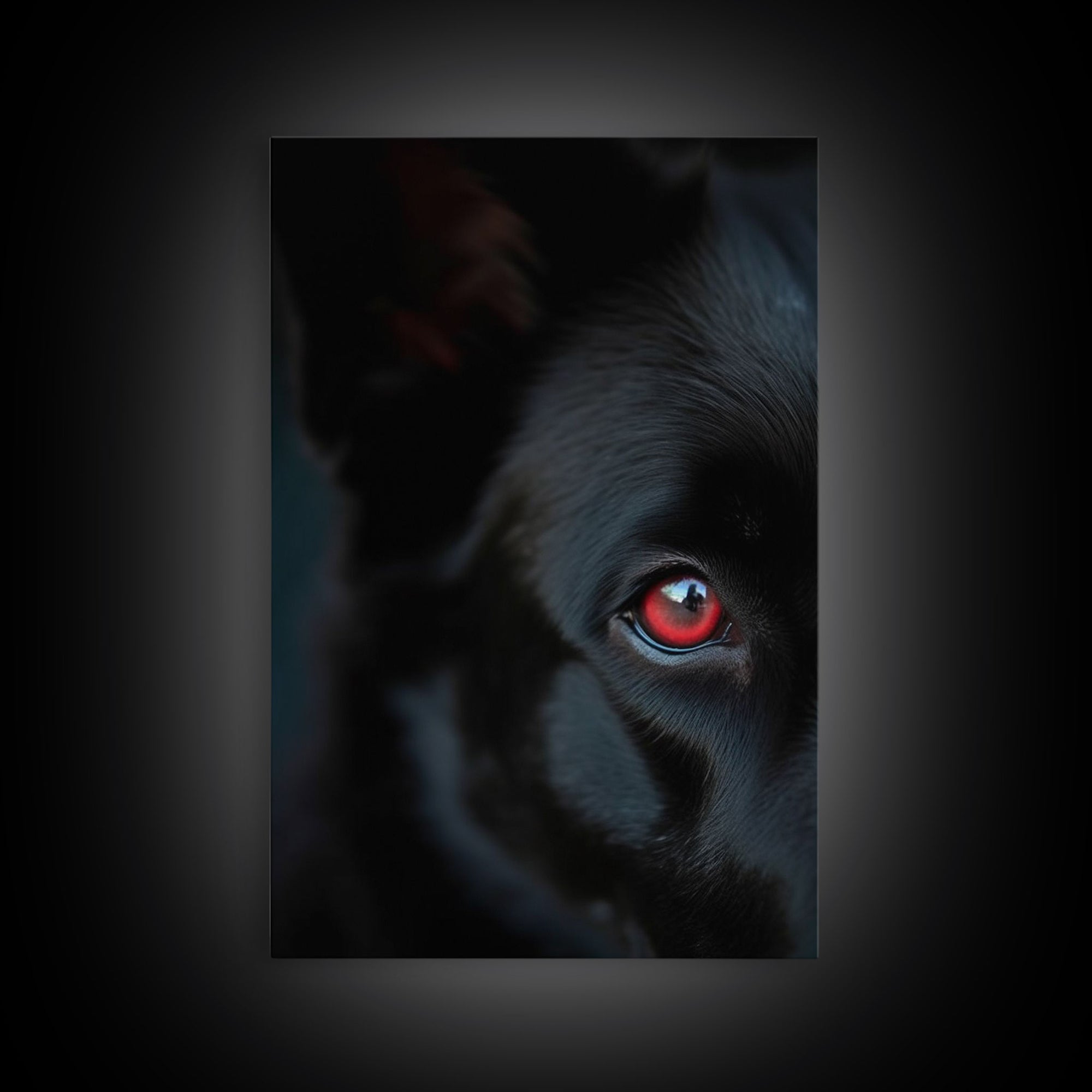 Animal Prints, Black Wolf With Red Eyes, Portrait Of A Wolf, Framed Canvas Print, Wolf Photography Art