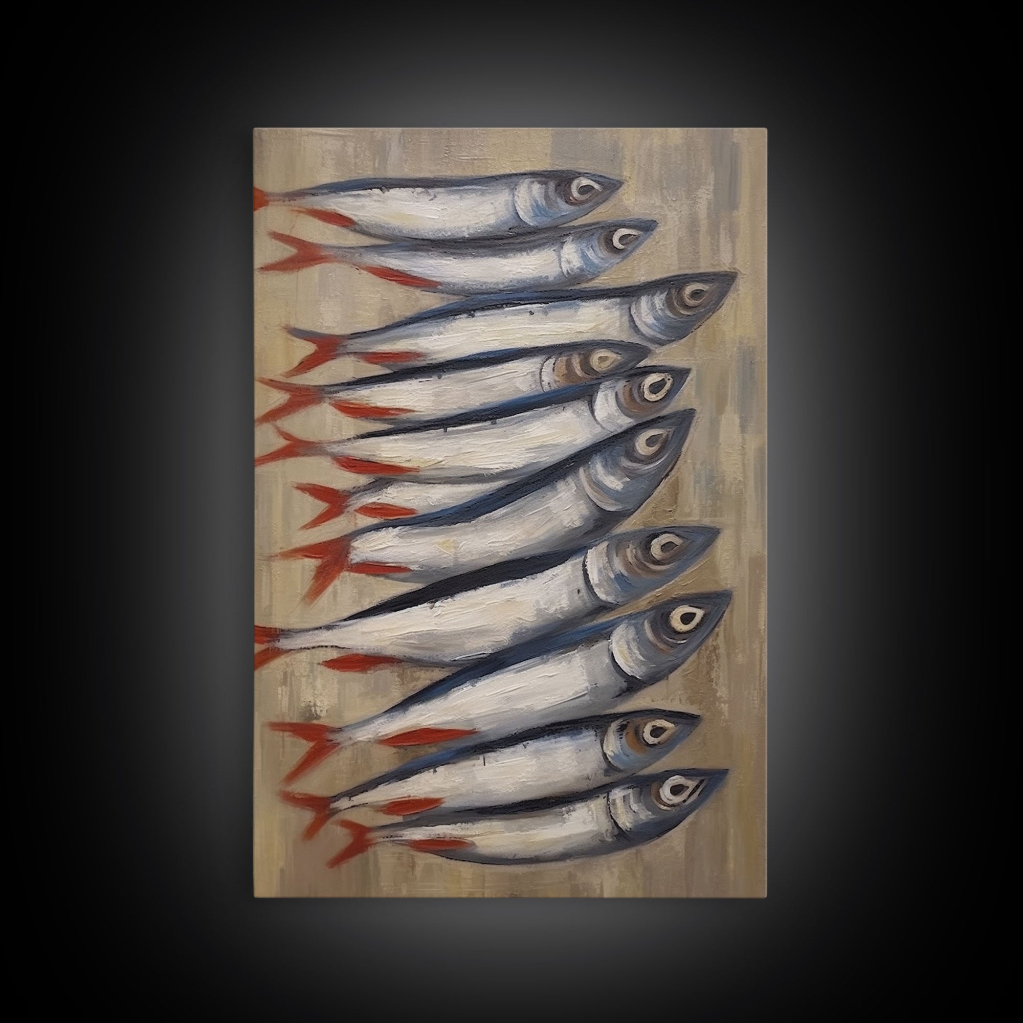 Fish Wall Art, Sardines Painting, Food Wall Decor, Kitchen Wall Art, Minimalist Wall Art, Wall Decor, Canvas Print, Wall Art, Framed Canvas