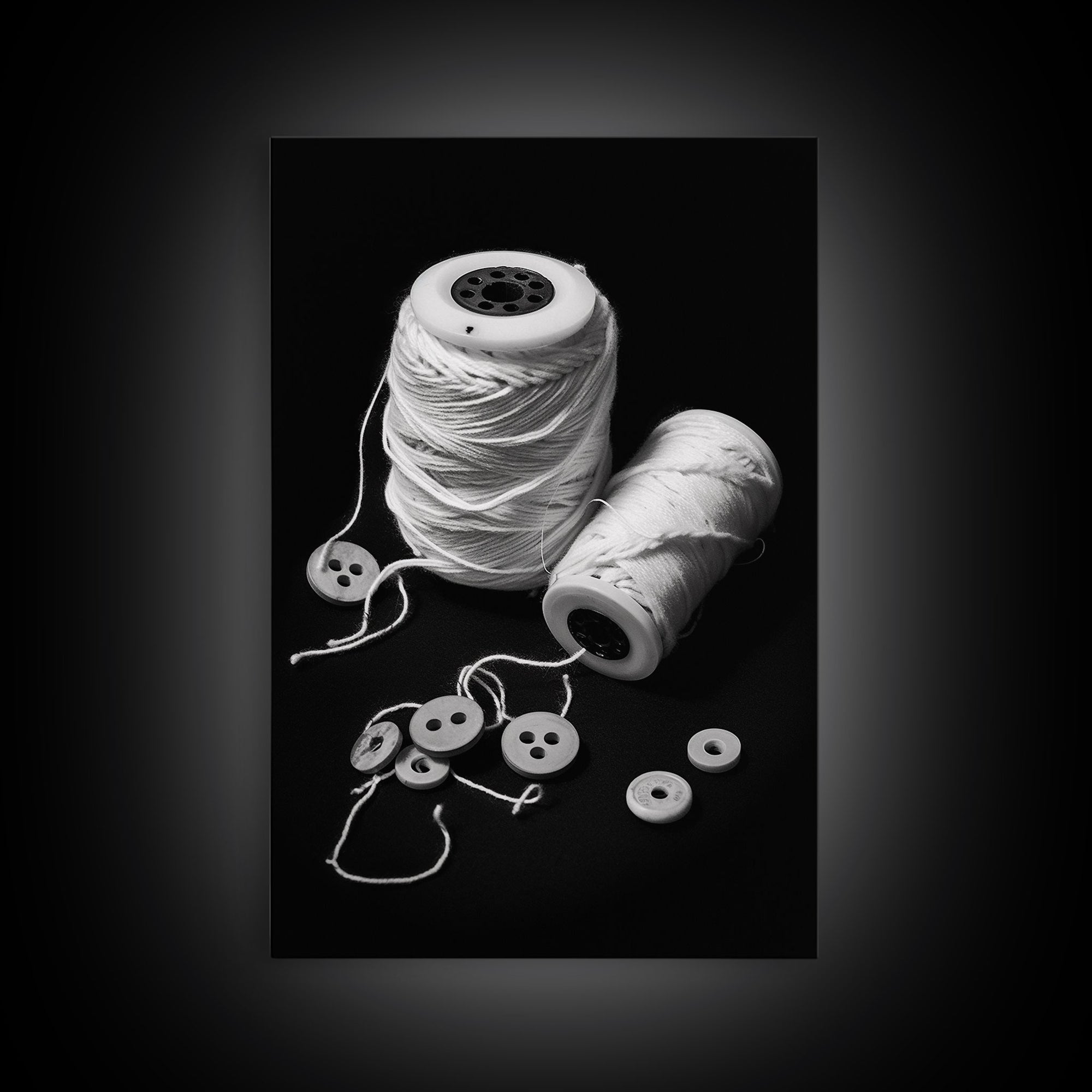 Thread And Buttons Wall Art, Sewing Room Wall Art, Black And White, Minimalist Print, Wall Decor, Canvas Print, Wall Art, Framed Canvas