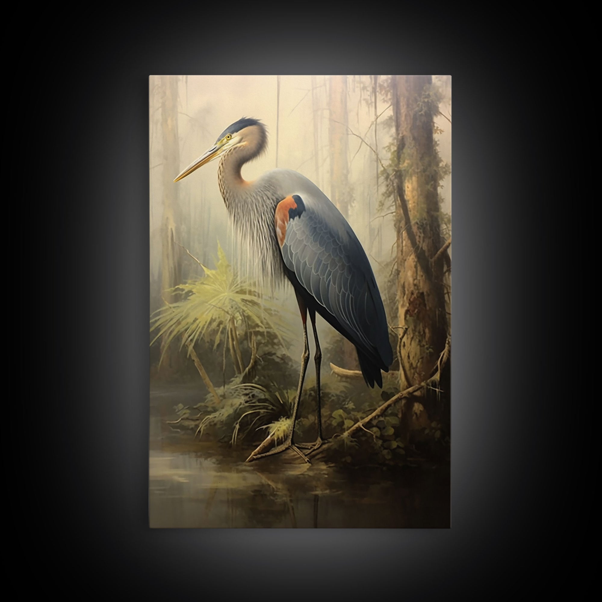 Bird Wall Art, Heron Art Print, Heron In Pond, Nature Wall Decor, Modern Print, Wall Decor, Canvas Print, Wall Art, Framed Canvas