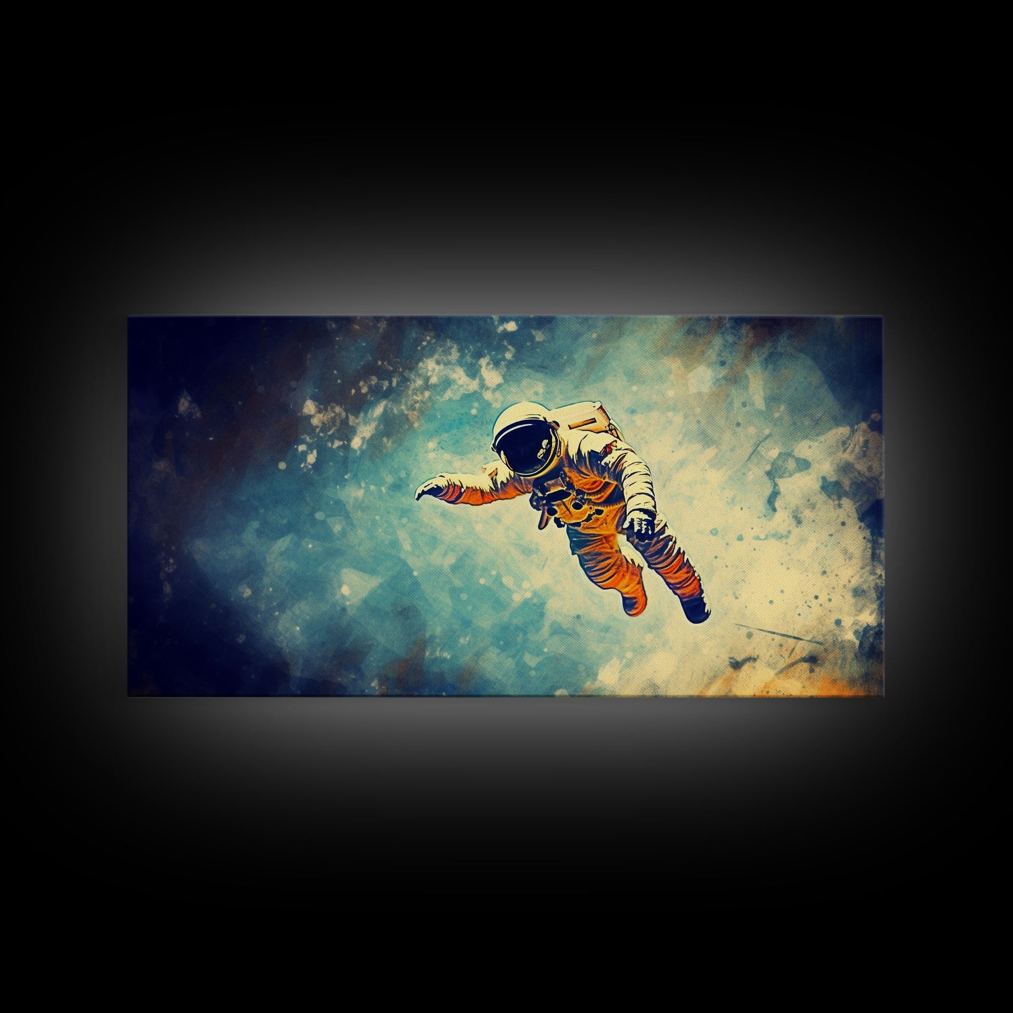 Astronaut In Space Wall Decor, Galaxy Wall Art, Outer Space Wall Art, Panoramic Wall Decor, Canvas Print, Wall Art, Framed Canvas Art