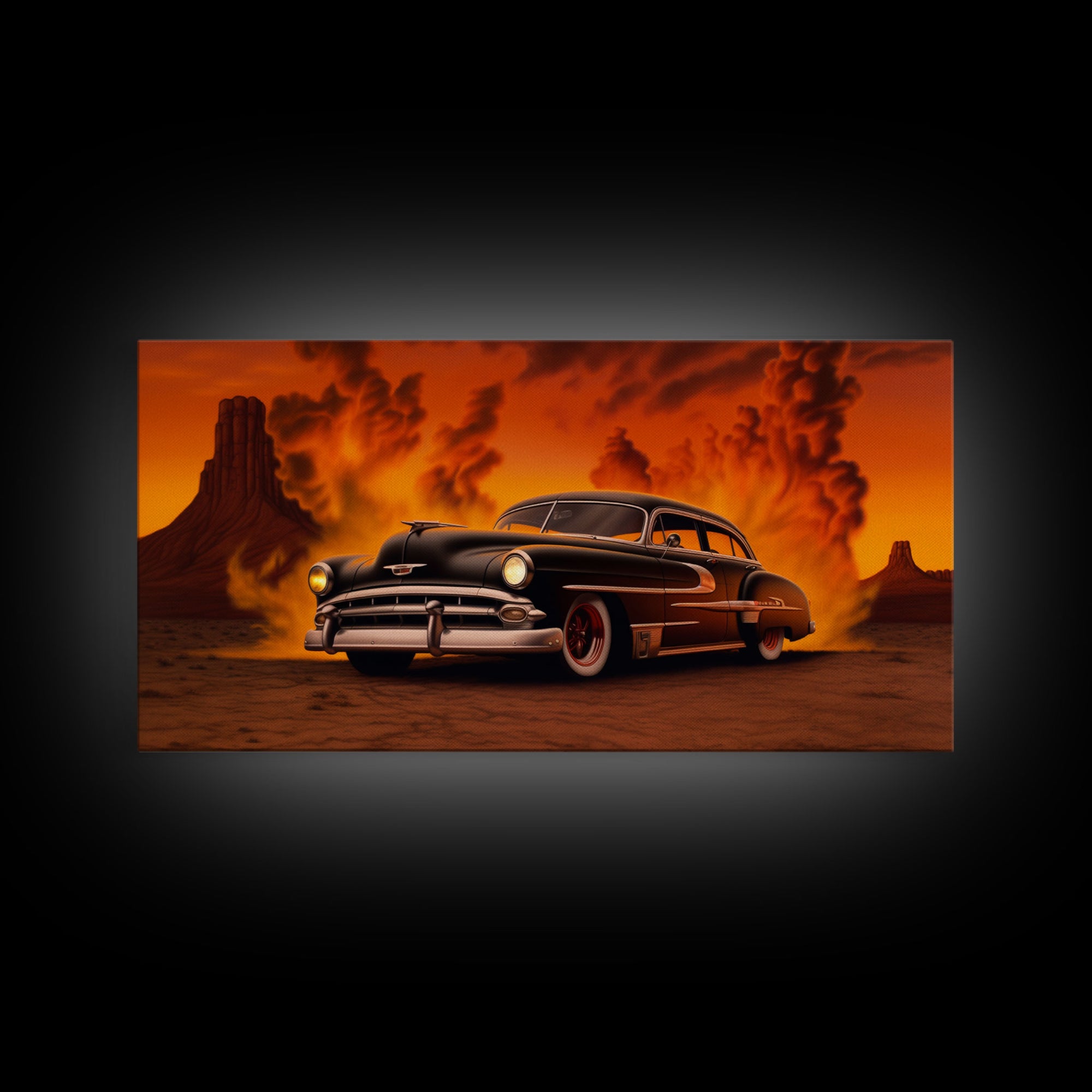 Chevy Classic Car Wall Decor, Retro Car Wall Decor, Desert Landscape Art, Panoramic Wall Decor, Canvas Print, Wall Art, Framed Canvas Art