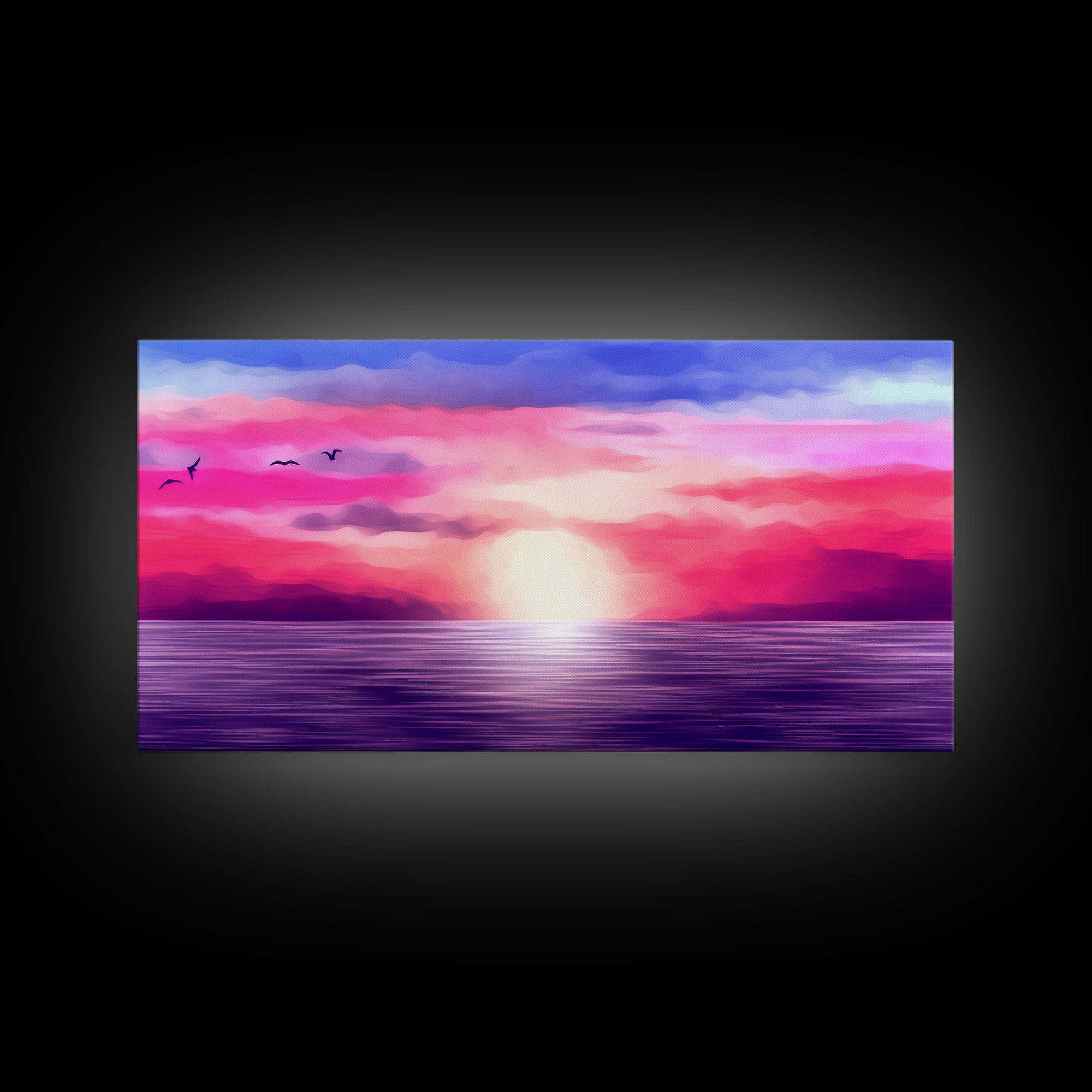 Ocean Sunset Wall Decor, Purple Sunset, Seascape Art, Nature Wall Decor, Panoramic Wall Decor, Canvas Print, Wall Art, Framed Canvas Art