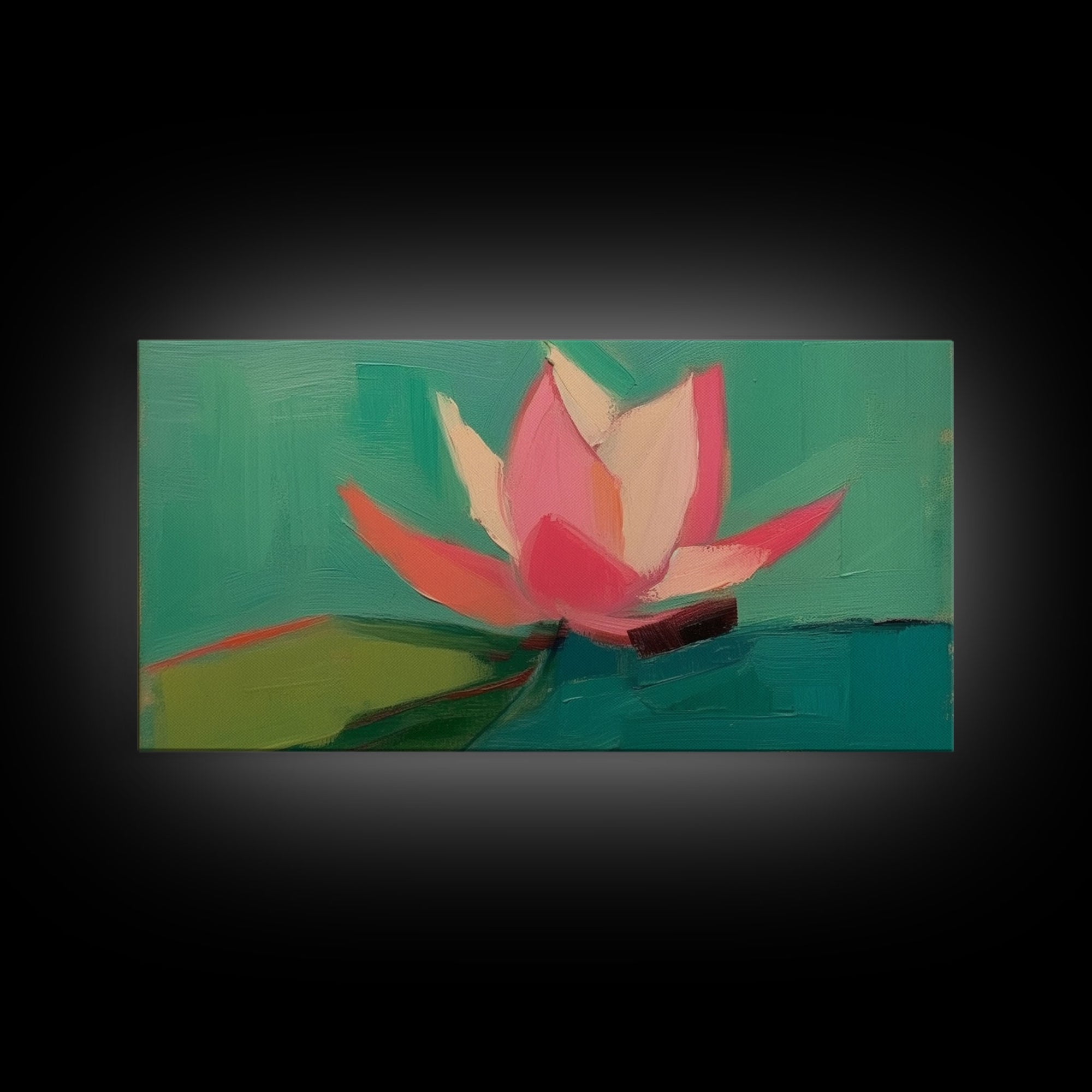 Pink Water Lily Wall Art, Pink Flower, Nature Wall Decor, Oil Painting, Panoramic Wall Decor, Canvas Print, Wall Art, Framed Canvas Art