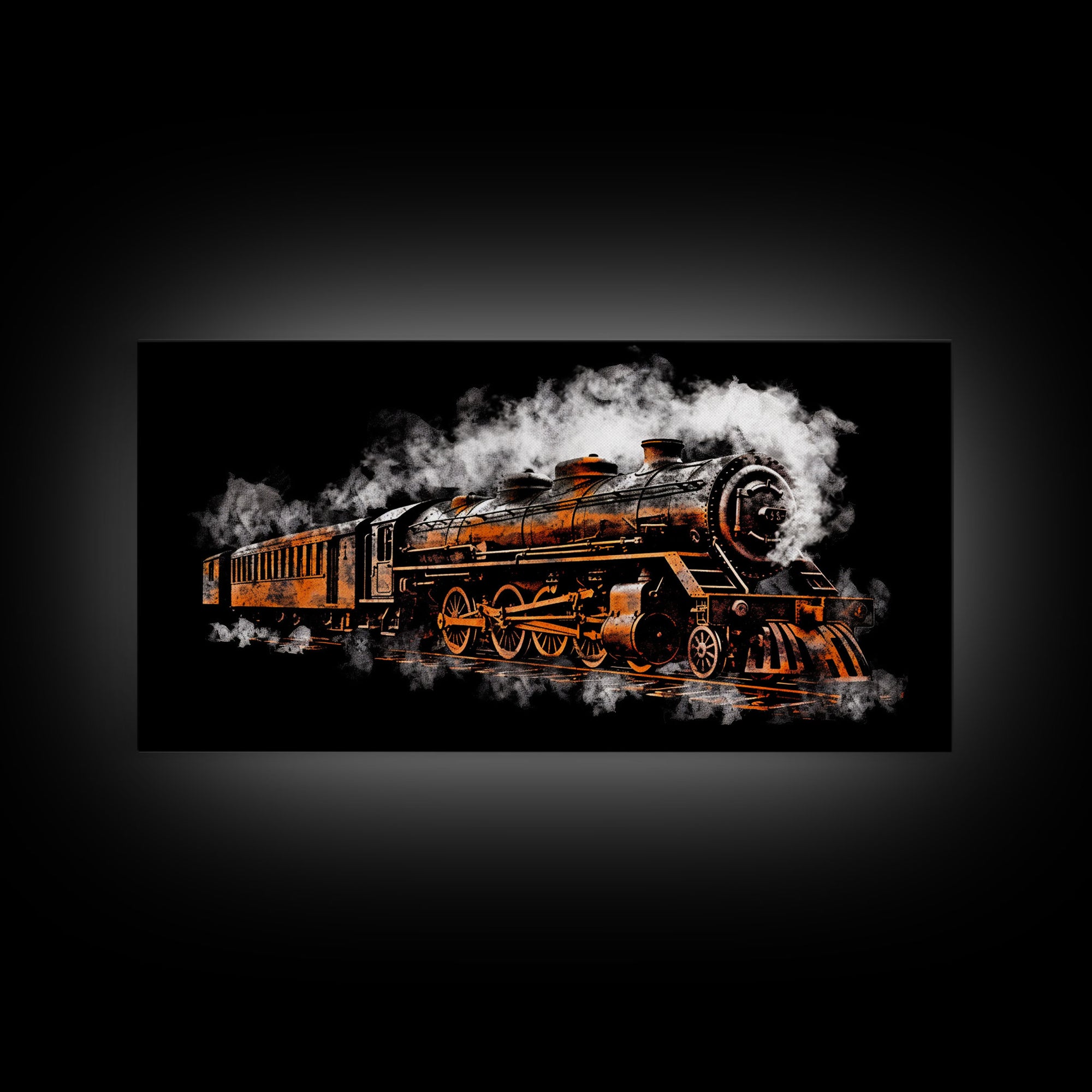 Locomotive Wall Decor, Orange Steam Train Wall Art, Retro Train Wall Art, Panoramic Wall Decor, Canvas Print, Wall Art, Framed Canvas Art