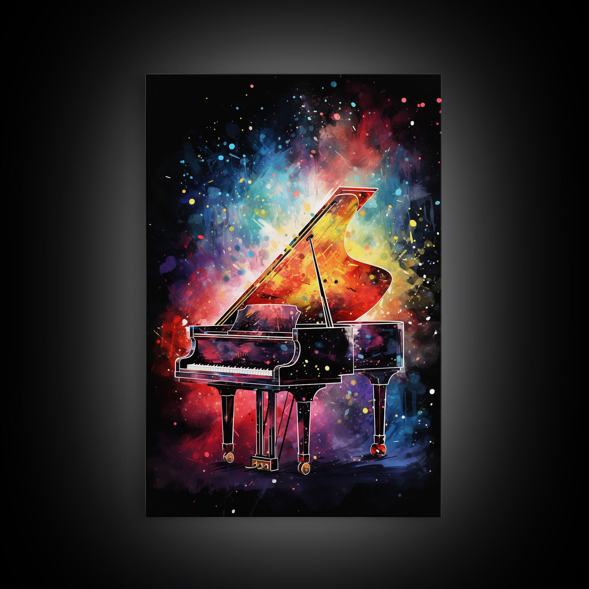 Galaxy Themed Grand Piano Wall Art, Musical Instrument Print, Studio Art, Framed Canvas Print, Piano Art, Baby Grand Piano