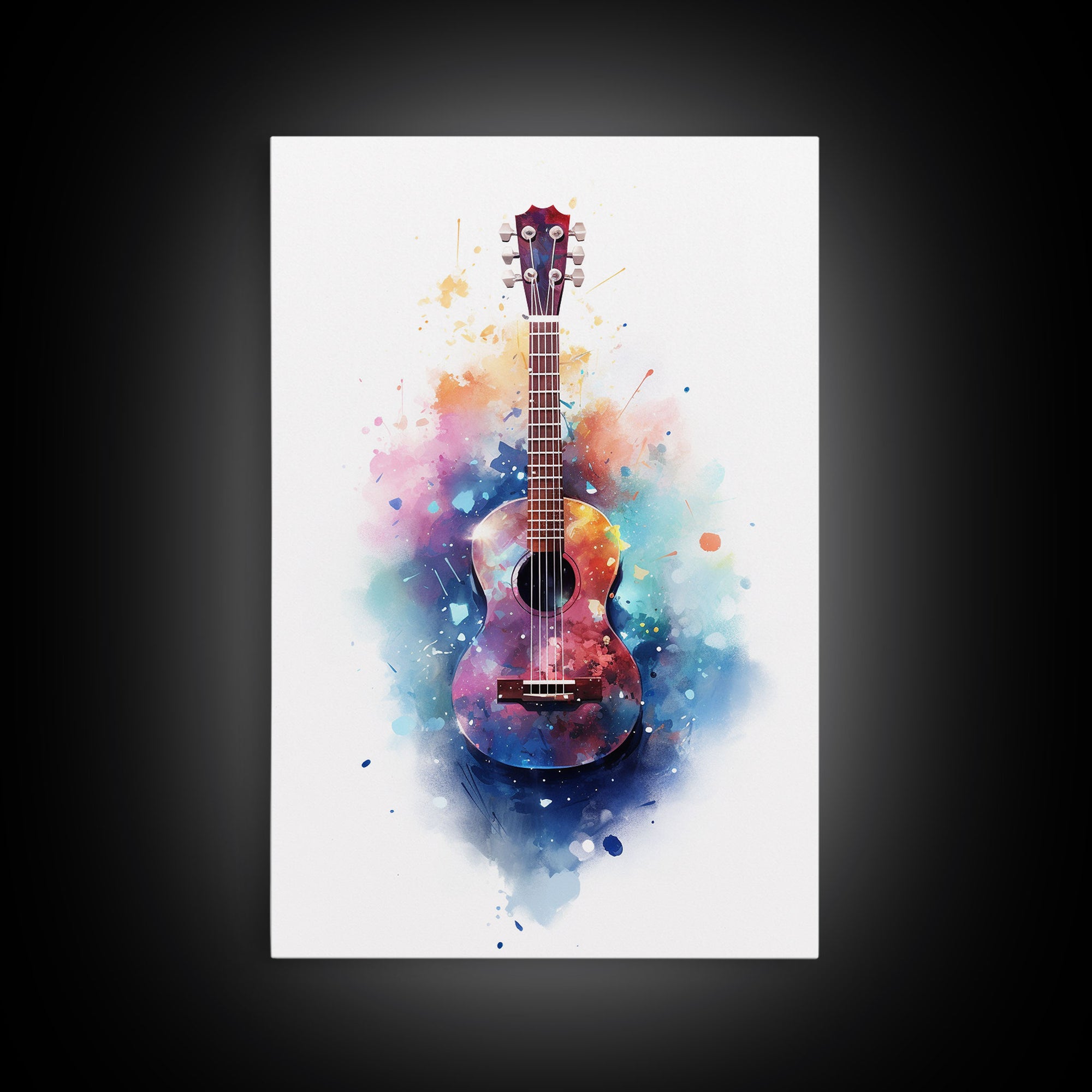 Ukelele Wall Art, Music Print, Framed Canvas Art, Graffiti Splatter Art Musical Instrument, Studio Wall Decor