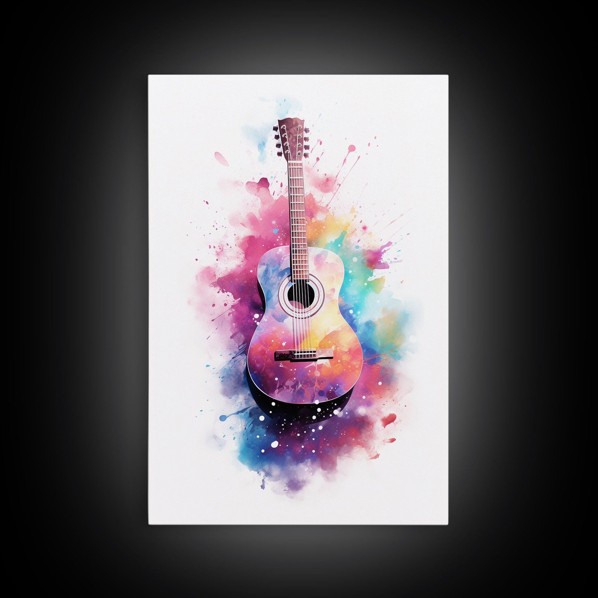 Acoustic Guitar Graffiti Art, Framed Canvas Print, Guitar Poster, Guitar Wall Art, Guitar Light, Gifts For Him, Watercolor Art, Music Art