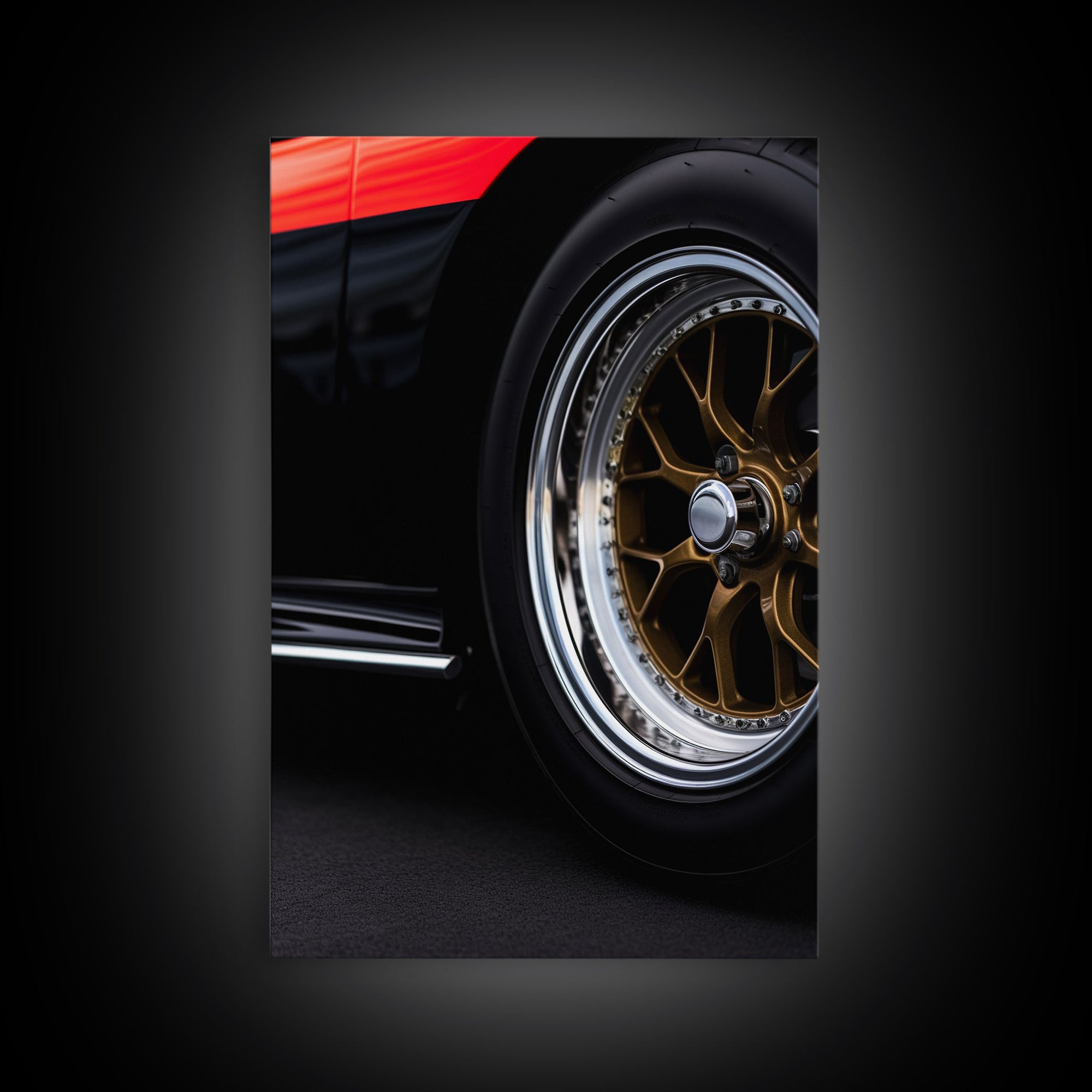 Hot Rod Muscle Car Art, Hot Rot Photography Print, Framed Canvas or Poster, Close Up Shot Of Rims, Orange Hot Rod, Gift For Him