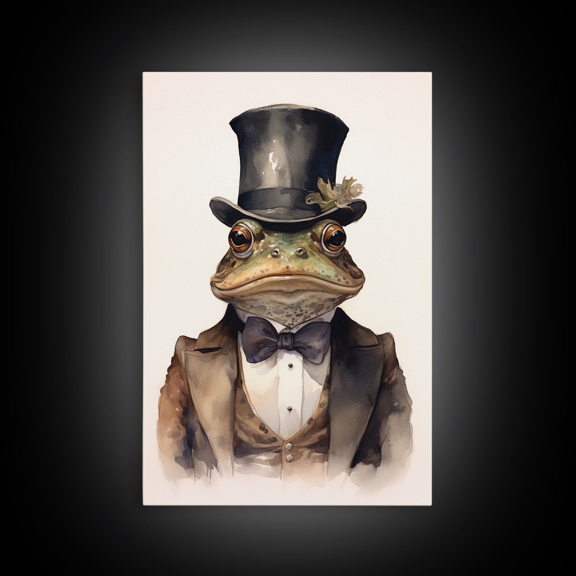 Toad Victorian Portrait, Vintage Style Animal Wall Art, Framed Canvas Print, Handmade Canvas Art, Le Business Toad