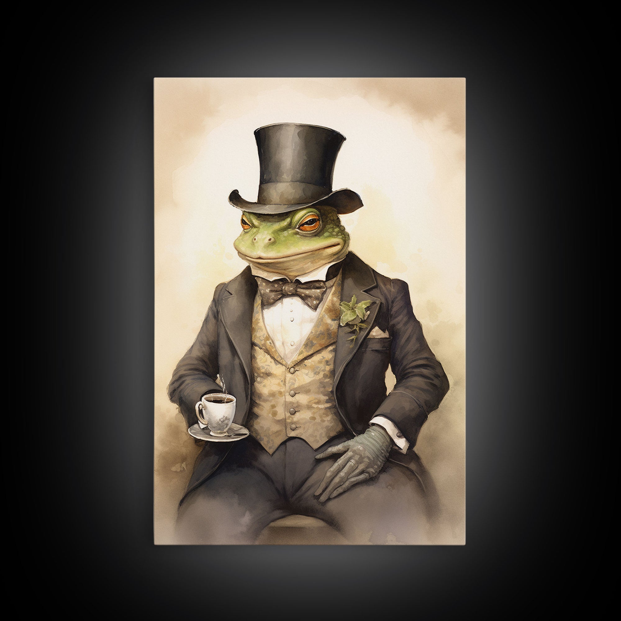 Le Business Toad, Victorian Toad Portrait, Vintage Style Animal Print Wall Art, Framed Canvas or Poster, Familiar Painting, Witchcraft Art