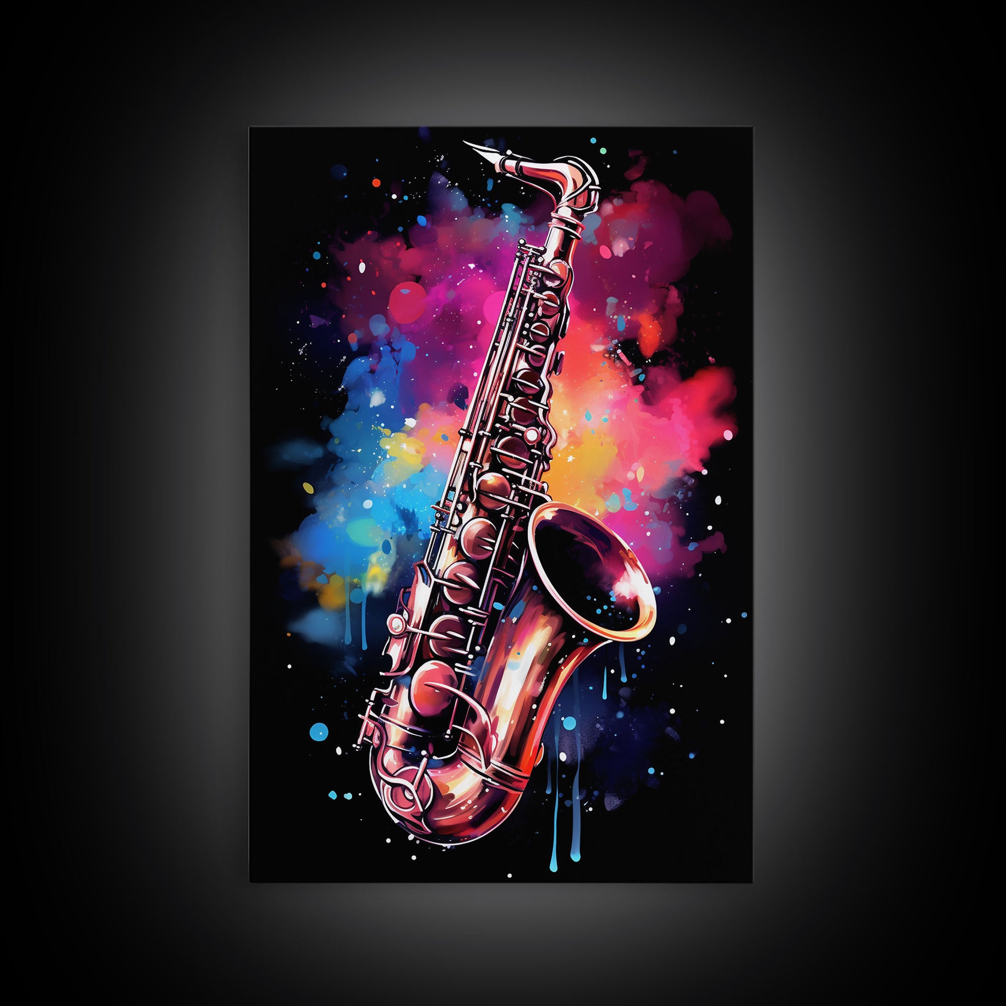 Unique Music Studio Gift, Saxophone Graffiti Art, Splatter Paint Art, Musician Gift, Marching Band Gift, Jazz Themed Art