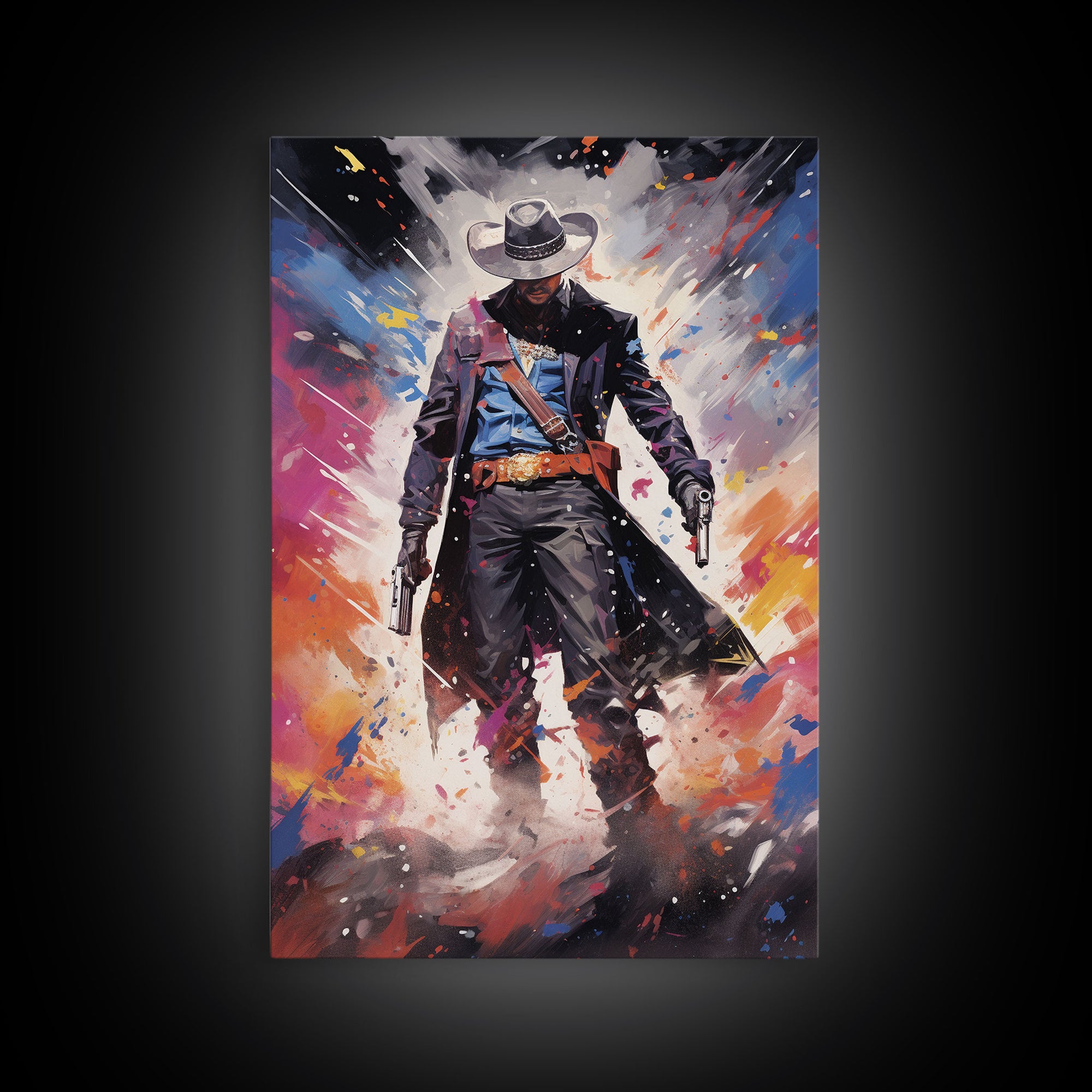 Cosmic Cyberpunk Cowboy Graffiti Art, Framed Canvas Print #4954