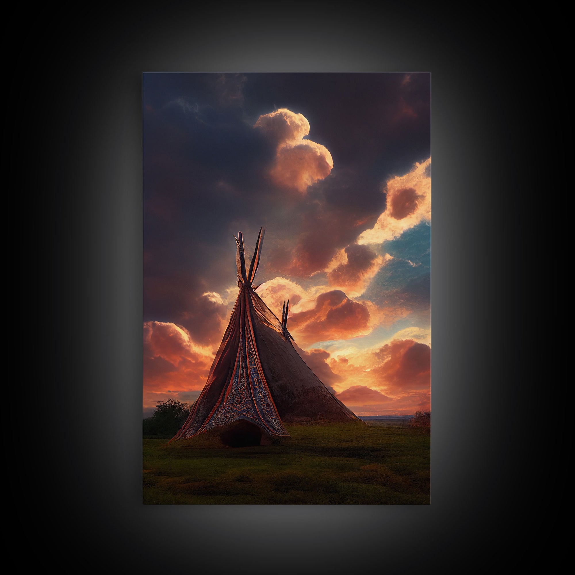 Native American Tipi Wall Art, Canvas Print, Early American Style Wall Decor