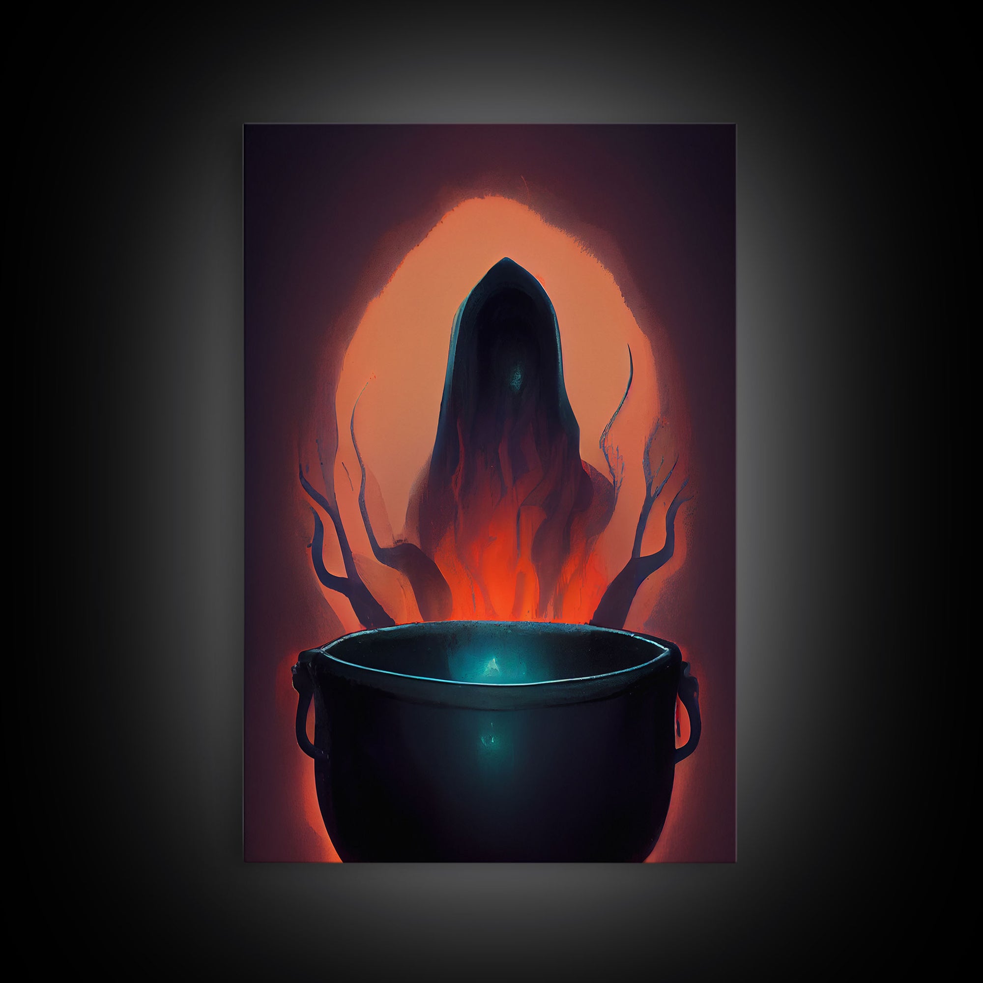 Spooky Witch's Cauldron Canvas Print, Halloween wall art, spooky home decor, creepy Halloween art, Cursed art