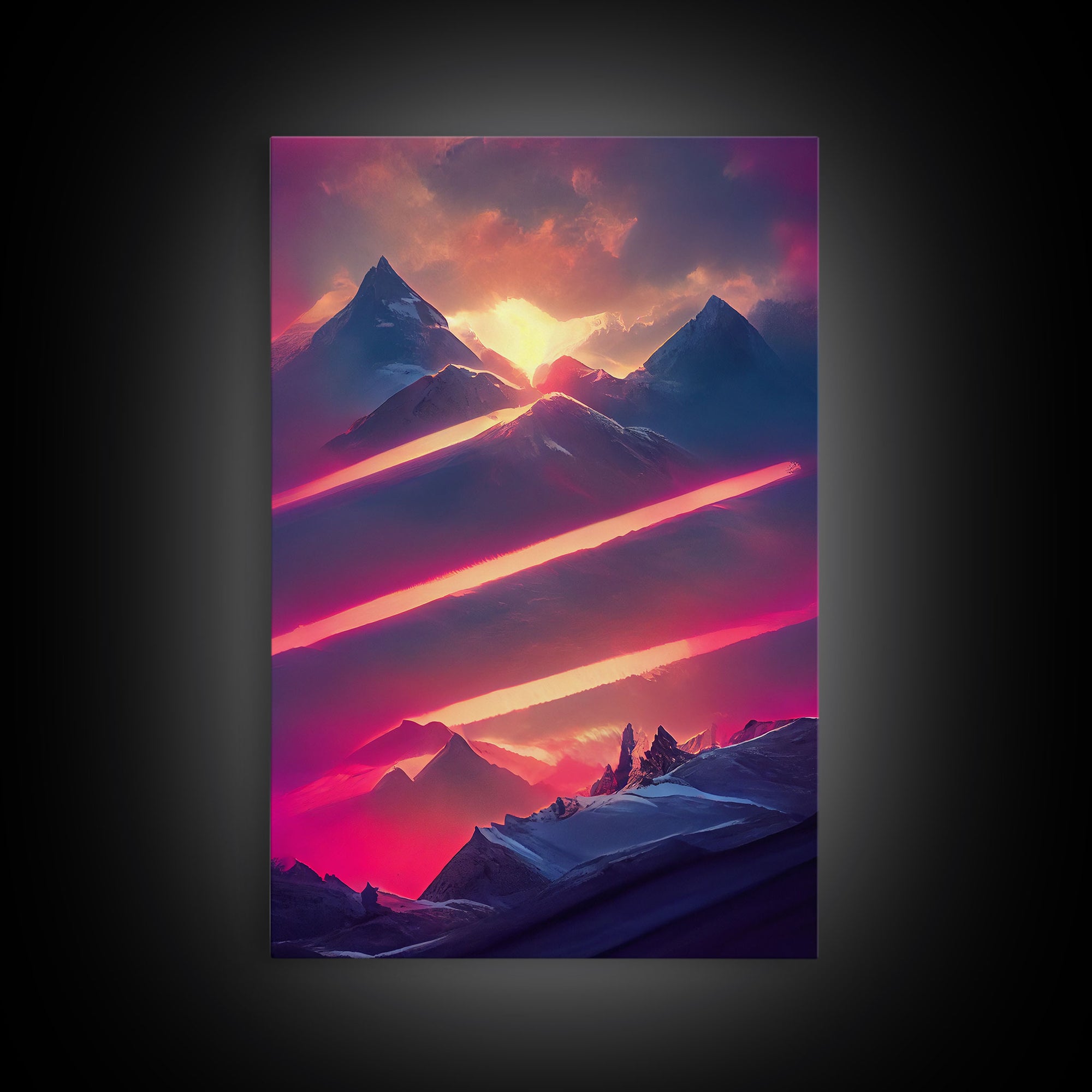 Vaporwave Mountain Landscape Canvas Print, Synthwave Landscape Art, Beautiful sunset in the mountains wall art, cool wall art