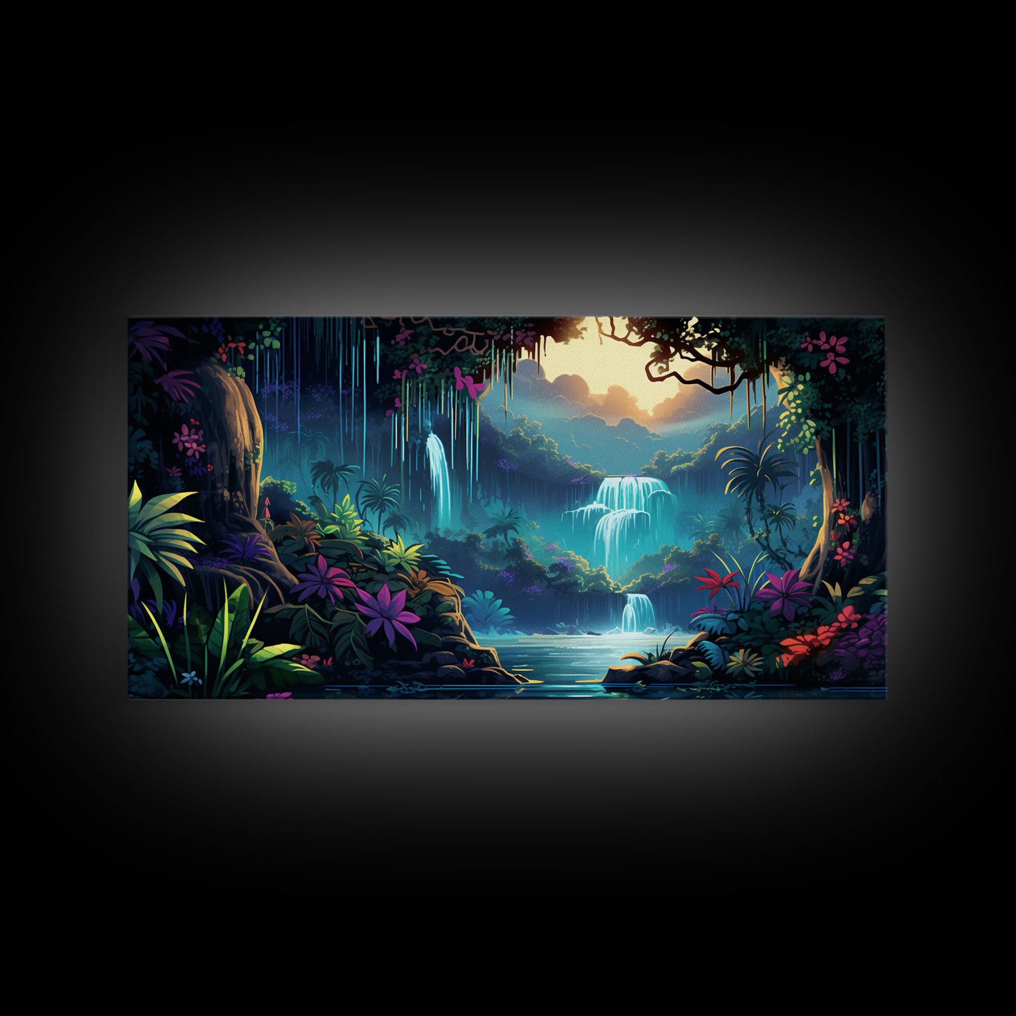 Fantasy Forest Wall Art, Waterfalls, Forest Wall Art, Trees Wall Print, Panoramic Art, Wall Art, Canvas Art, Landscape Art, Gaming Wall Art