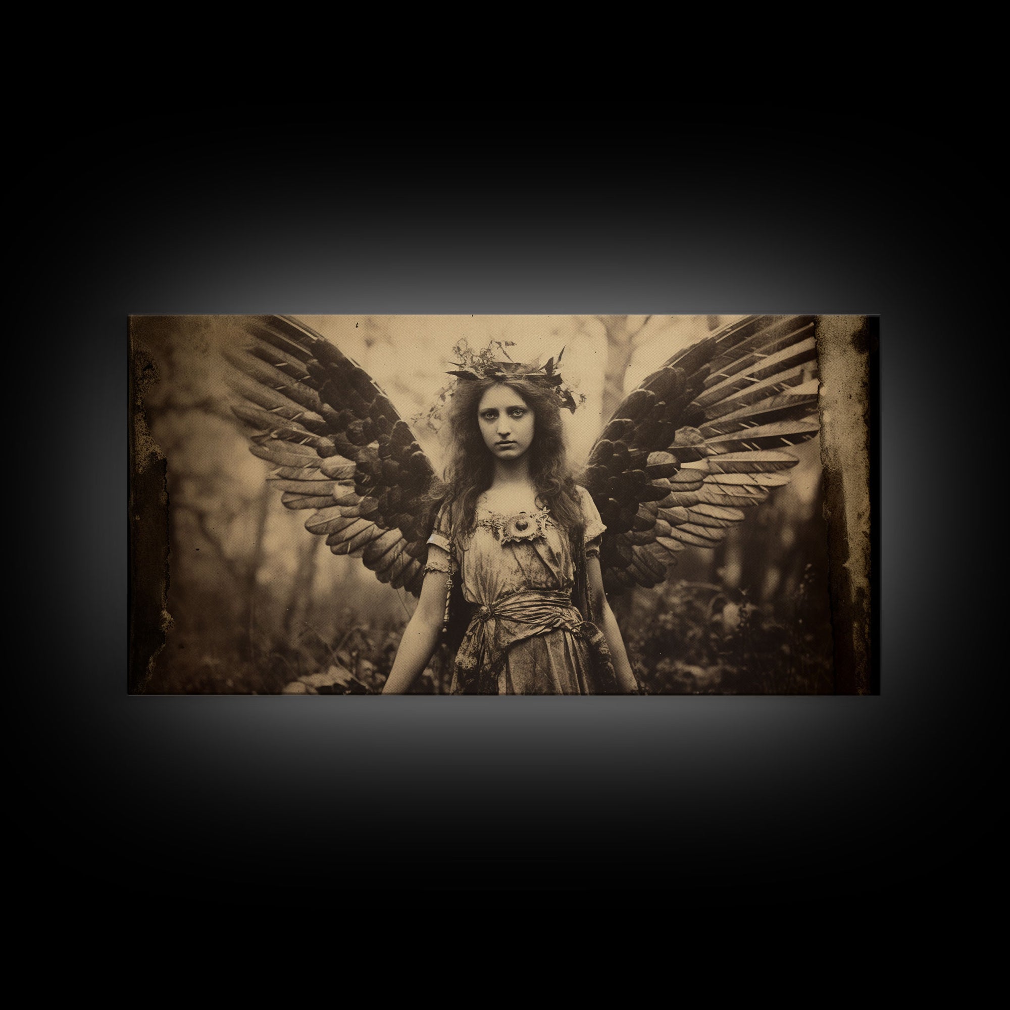 Tintype Photo Of An Angel, Angel Art, Angel Painting, Framed Canvas Print, Guardian Angel, Angel Art Print, Angel Wings, Religious Art