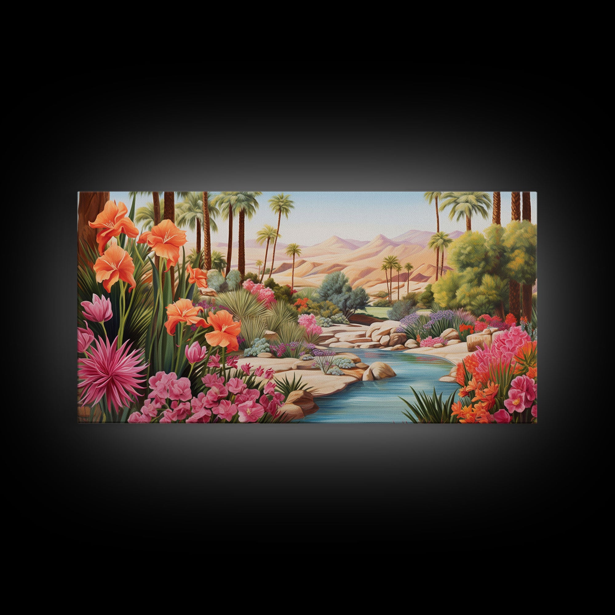 Summer Art, Desert Landscape Wall Art, Mountains Wall Print, Palm Trees Art, Panoramic Art, Wall Art, Canvas Art, Landscape Art, Office Art