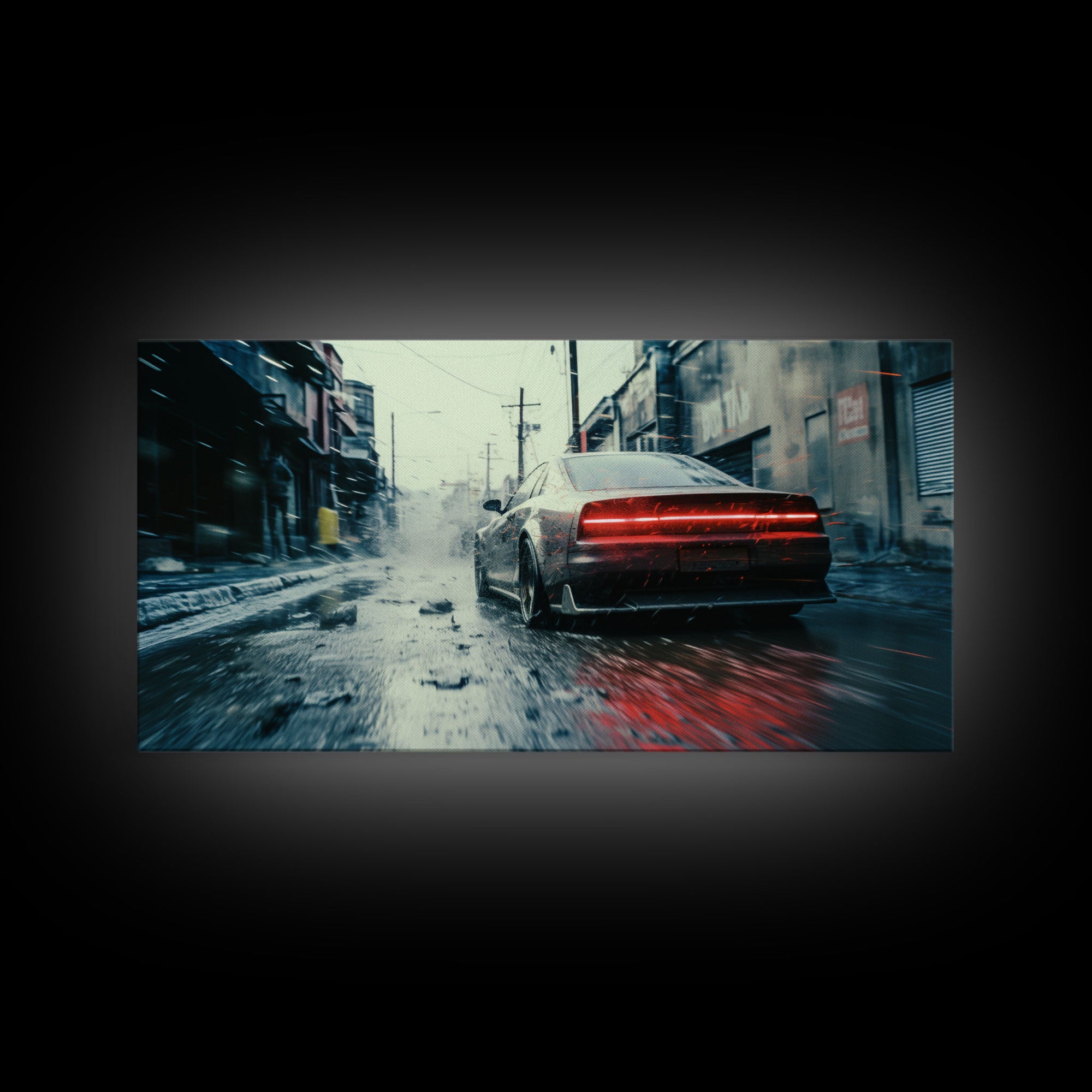 Cool Supercar Art, Framed Canvas Print, Cyberpunk Sportscar Painting, Futuristic Supercar Painting, Man Cave Decor, Gift For Him, Car Guy