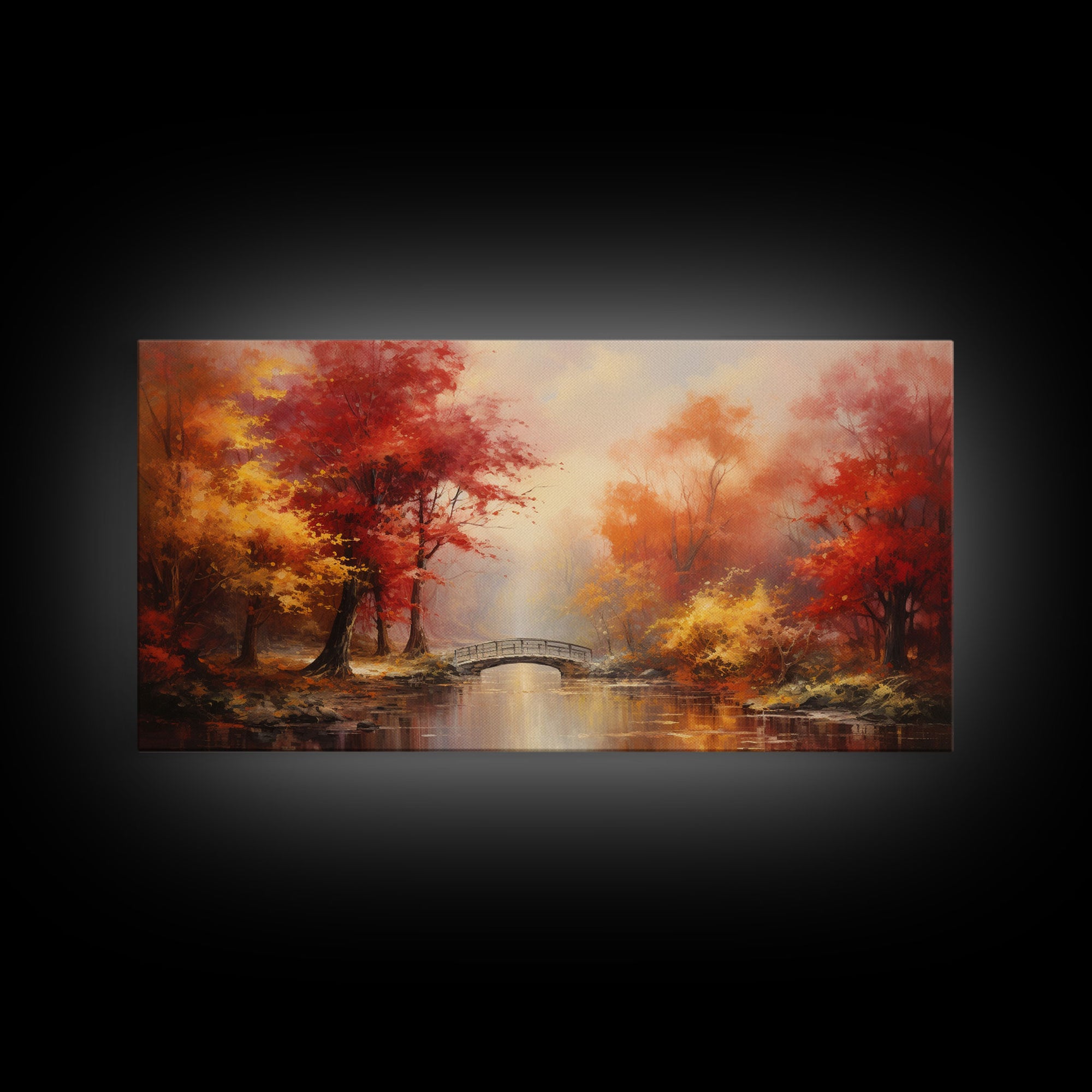 Fall Centerpiece, Beautiful Forest In Early Autumn, Landscape Framed Canvas Print Painting, Wall Art, Wall Decor, Autumn Decor, Farmhouse