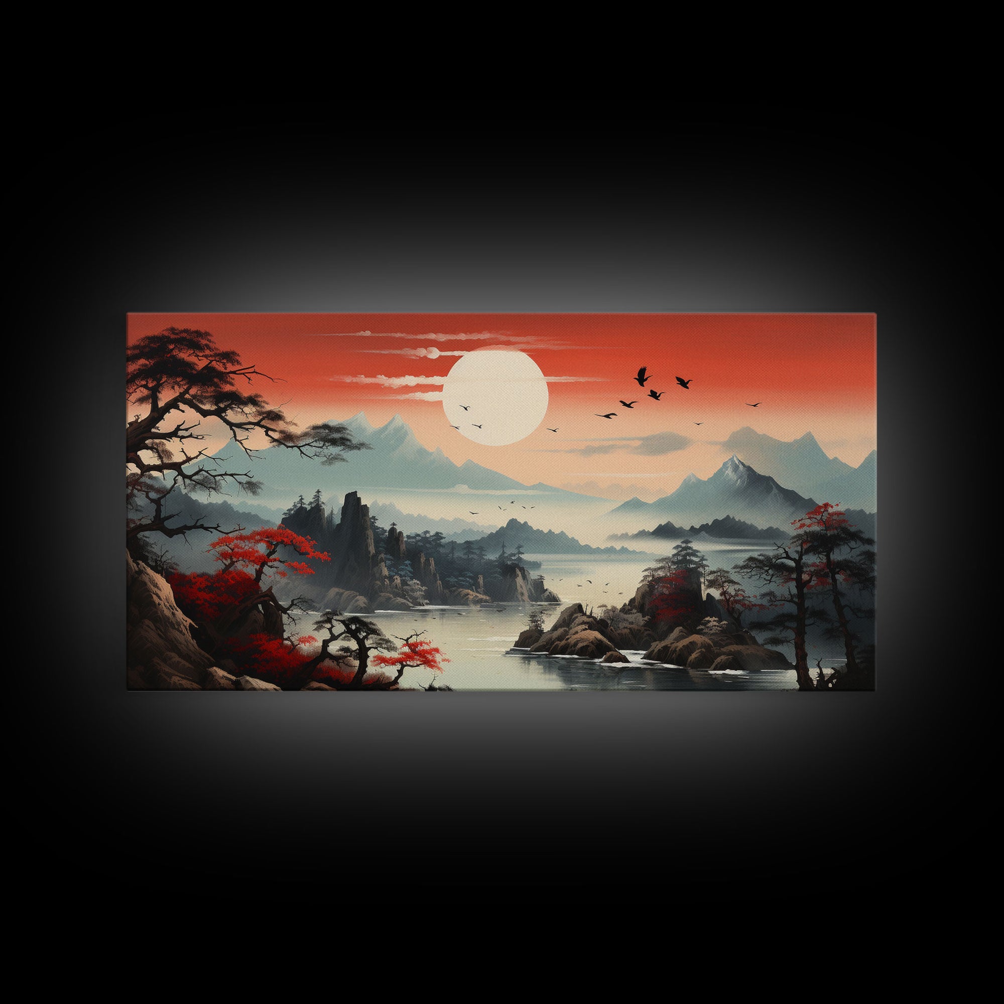 Japanese Art, Sun Wall Art, Asian Wall Art, Japanese Landscape, Panoramic Art, Wall Art, Canvas Art, Landscape Art, Business Gift, Office