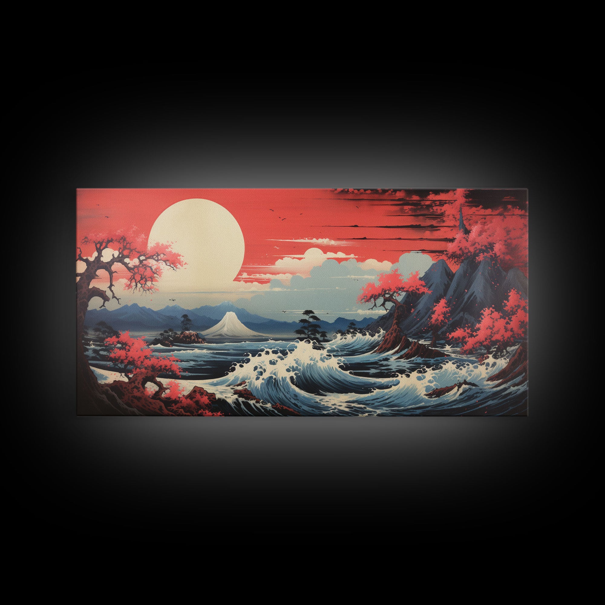 Japanese Art, Sun Wall Art, Ocean Wall Art, Japanese Landscape, Panoramic Art, Wall Art, Canvas Art, Landscape Art, Game Room Decor, Prints