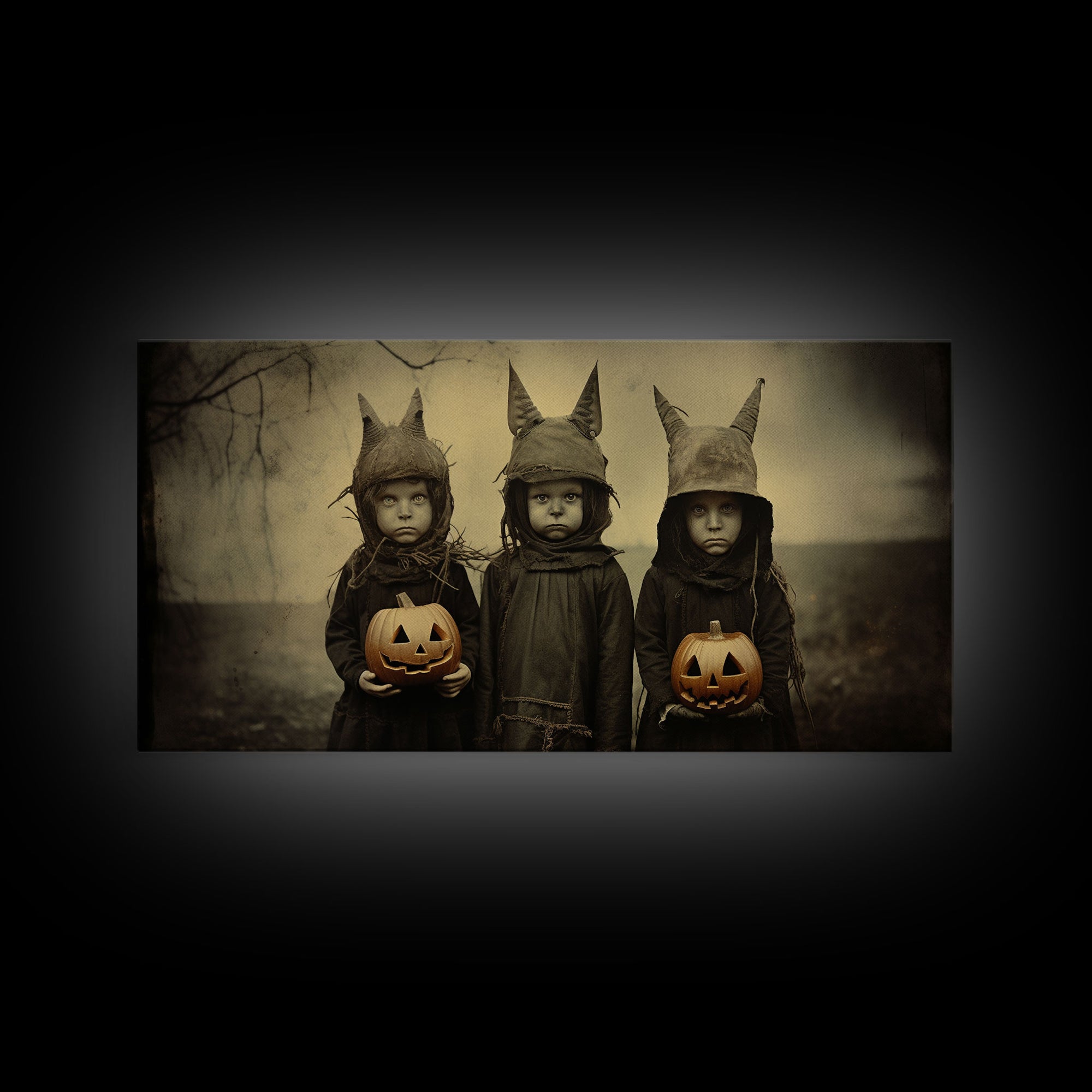 The Little Witches Gothic Victorian Haunted Art, Spooky Halloween Decor, Framed Canvas Print, Halloween Poster, Scary Halloween Wall Art