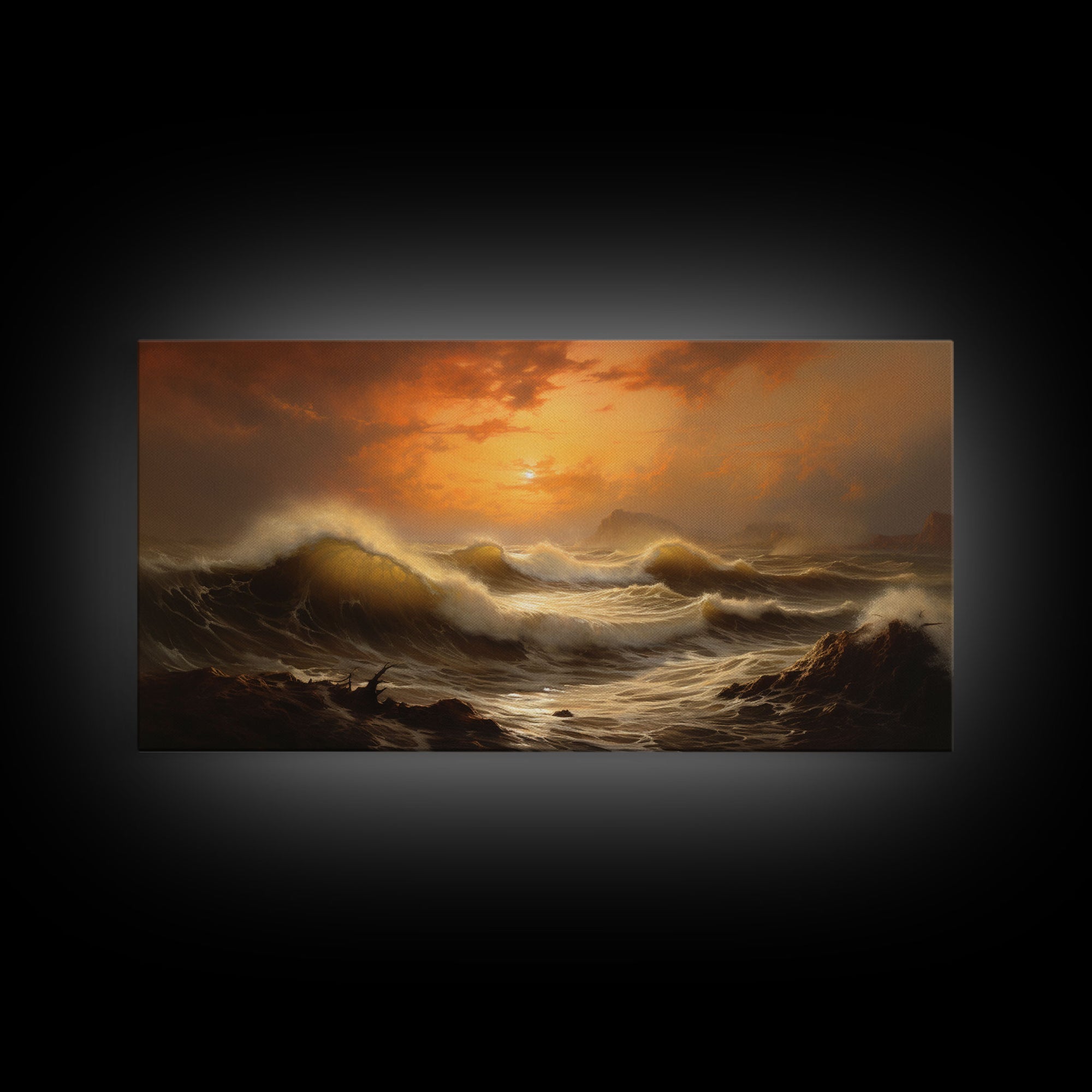 The Angry Sea, Framed Canvas Print, Oil Painting Reproduction, Ocean Art, Beautiful Sunset Over The Ocean Wall Art, Contemporary Art