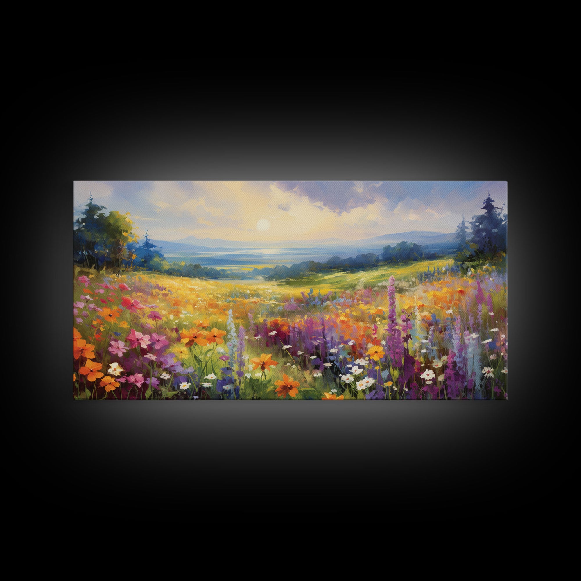 The Meadow, Gallery Wall Art, Framed Canvas Print, Original Oil Painting Reproduction Print, Landscape Art, Guest Room Decor