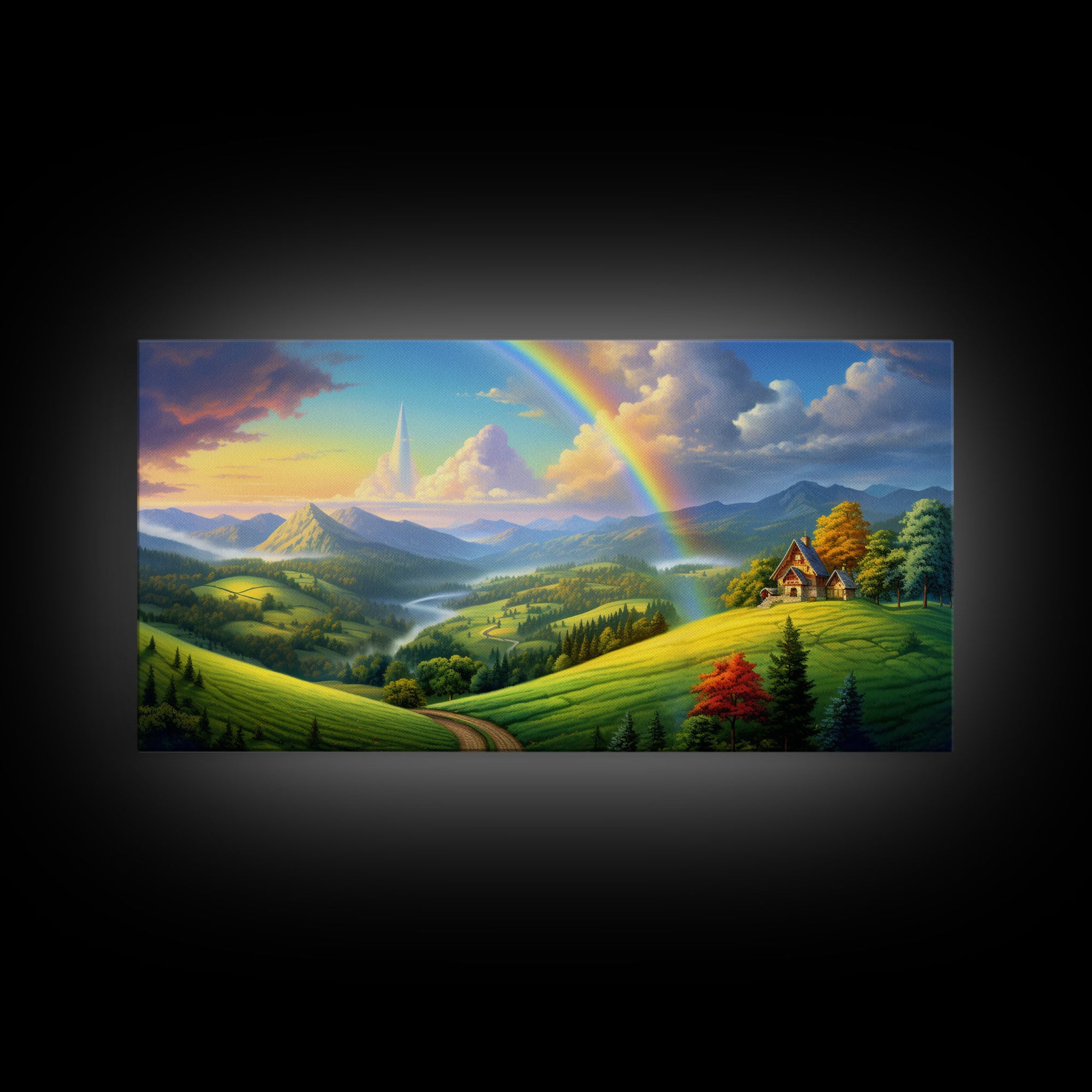 Rainbow Wall Decor, Fantasy Art, Mountains Wall Art, Panoramic Art, Wall Art, Canvas Art, Landscape Art, Appreciation Gift, College Dorm Art