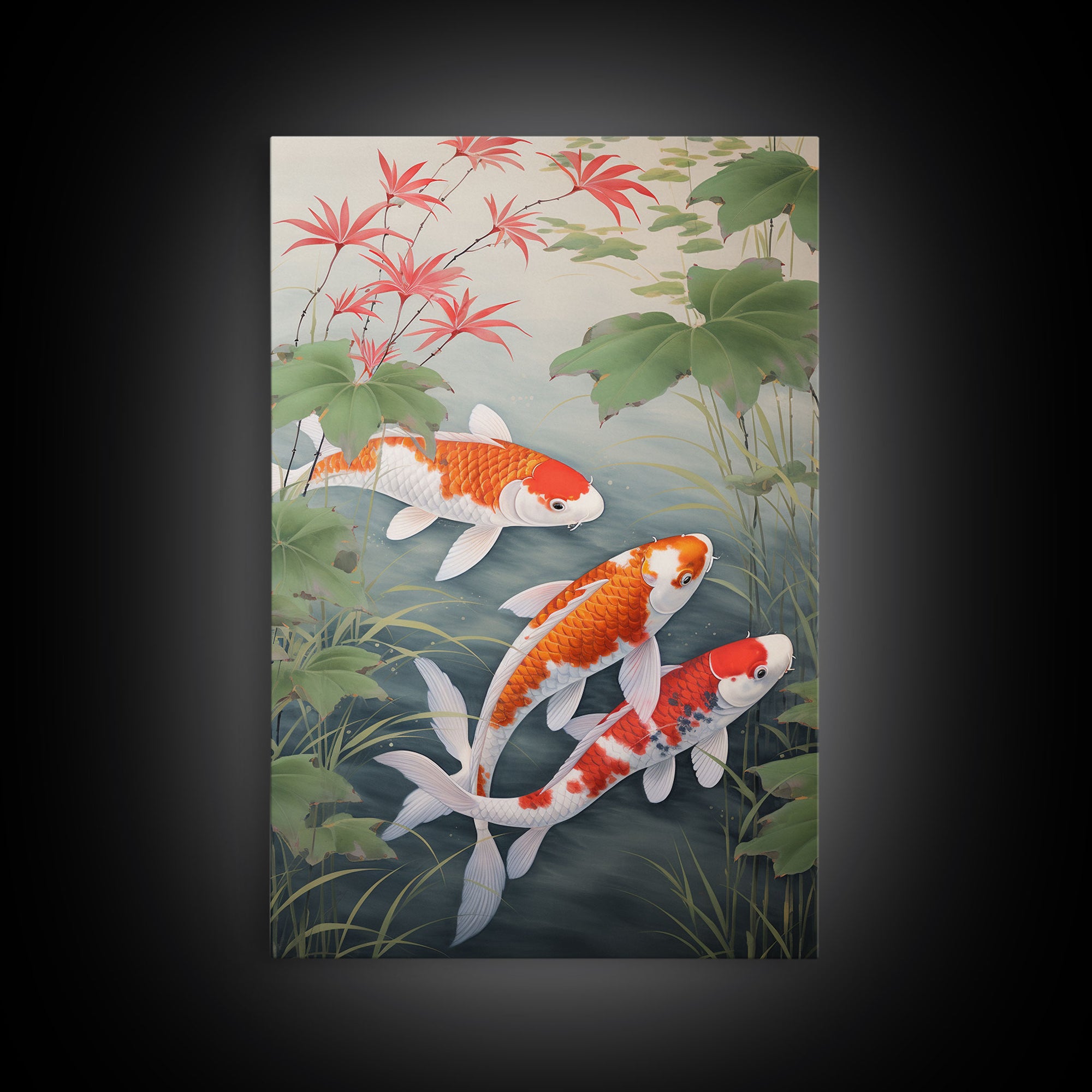 Fish Painting, Zen Wall Art, Koi Fish Wall Art, Fish Wall Art, Canvas Print, Wall Art, Vertical Art, Southern Decor, Office Wall Decor