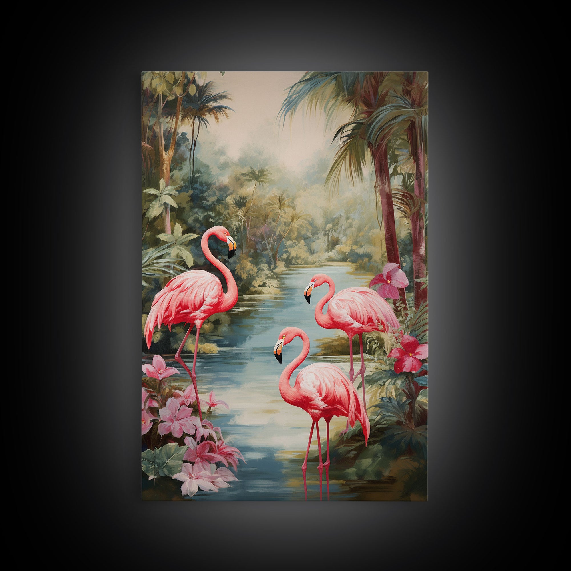 Flamingo Art Print, Tropical Wall Art, Palm Trees, Canvas Print, Wall Art, Vertical Print, Modern House Art, Gift For Boss, Bedroom Prints