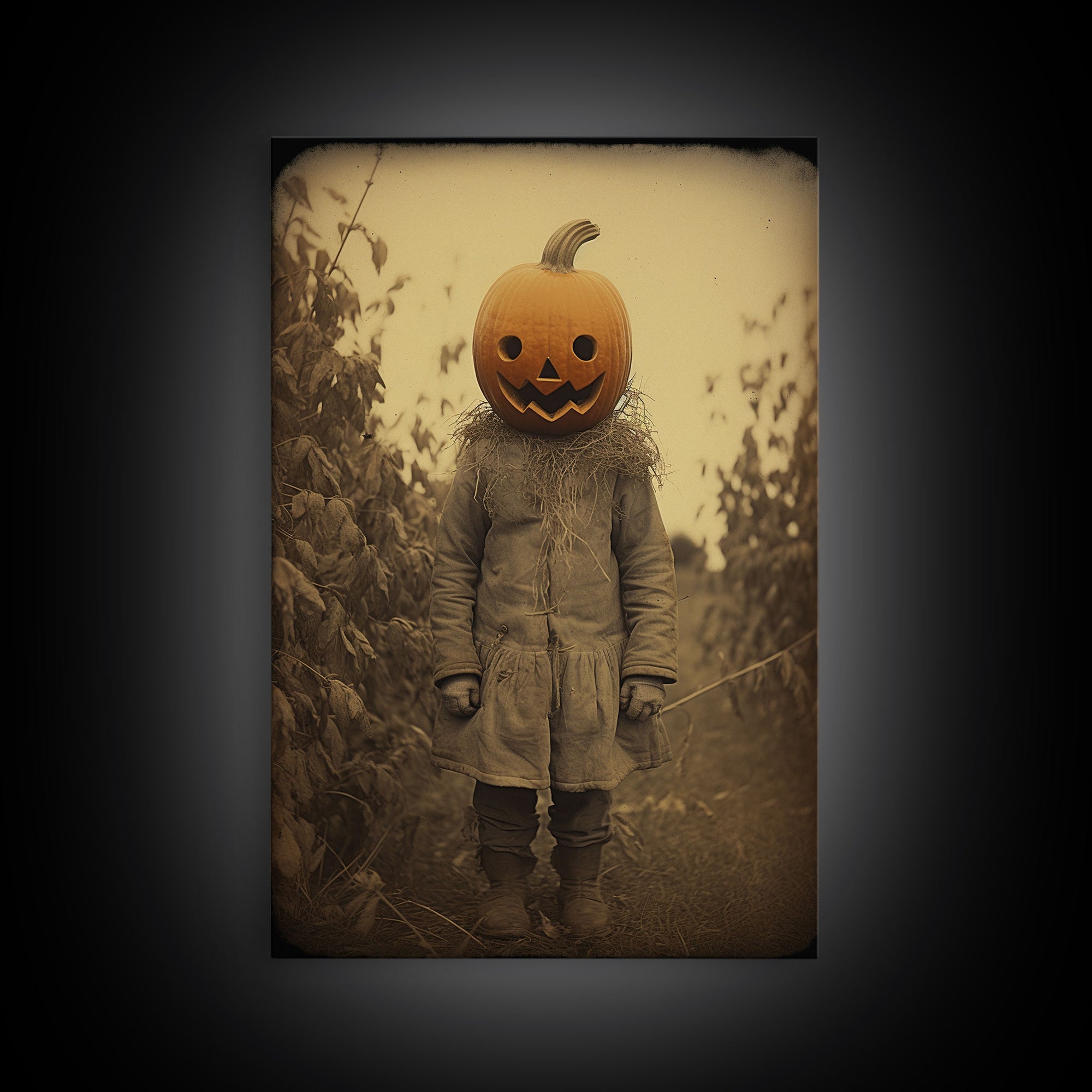 The Jack O' Lantern, Cursed Halloween Art, Spooky Decor, Creepy Wall Art, Framed Canvas Print, Jumpscare Halloween Art