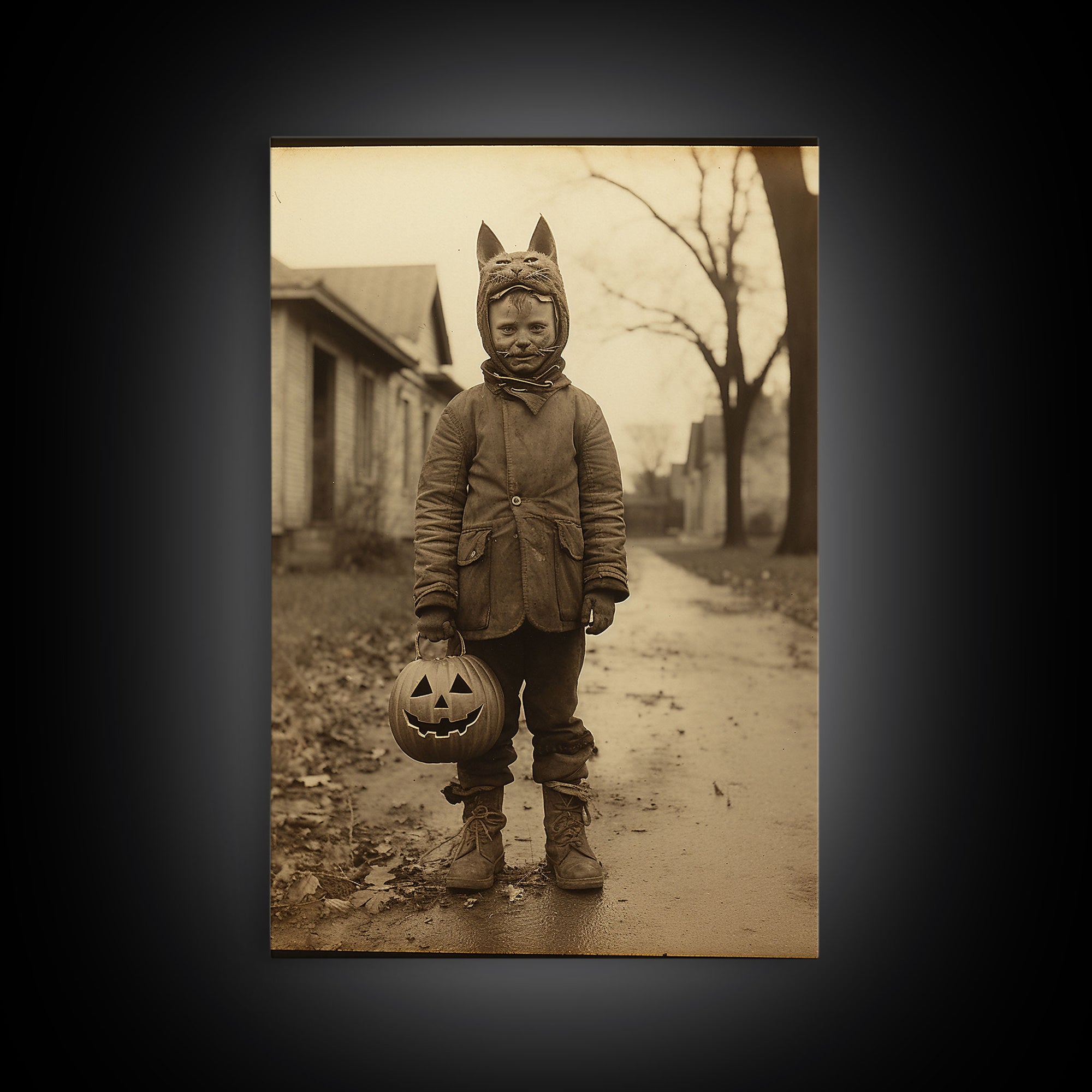 Trick Or Treater, Cool Halloween Art, Framed Canvas Print, Photography Print, Halloween Canvas Art, 1800s Halloween Art