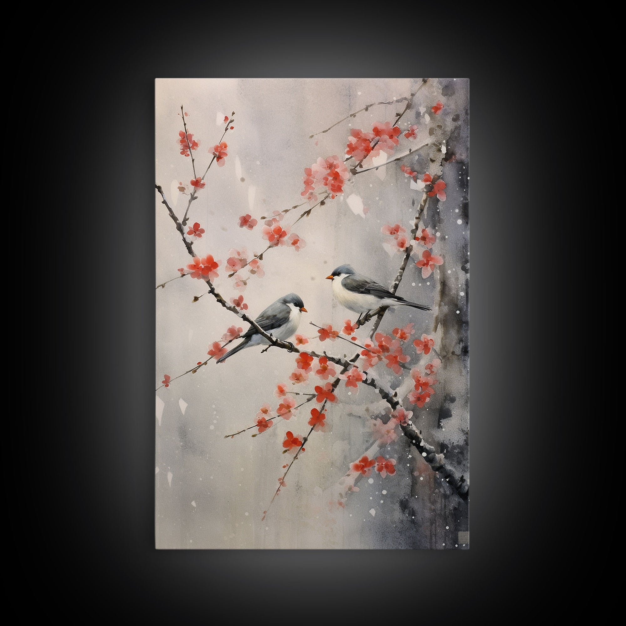 Cherry Blossom Tree, Japanese Wall Print, Bird Wall Art,  Asian Art, Canvas Print, Wall Art, Vertical Print, Country Home Decor, Office Art