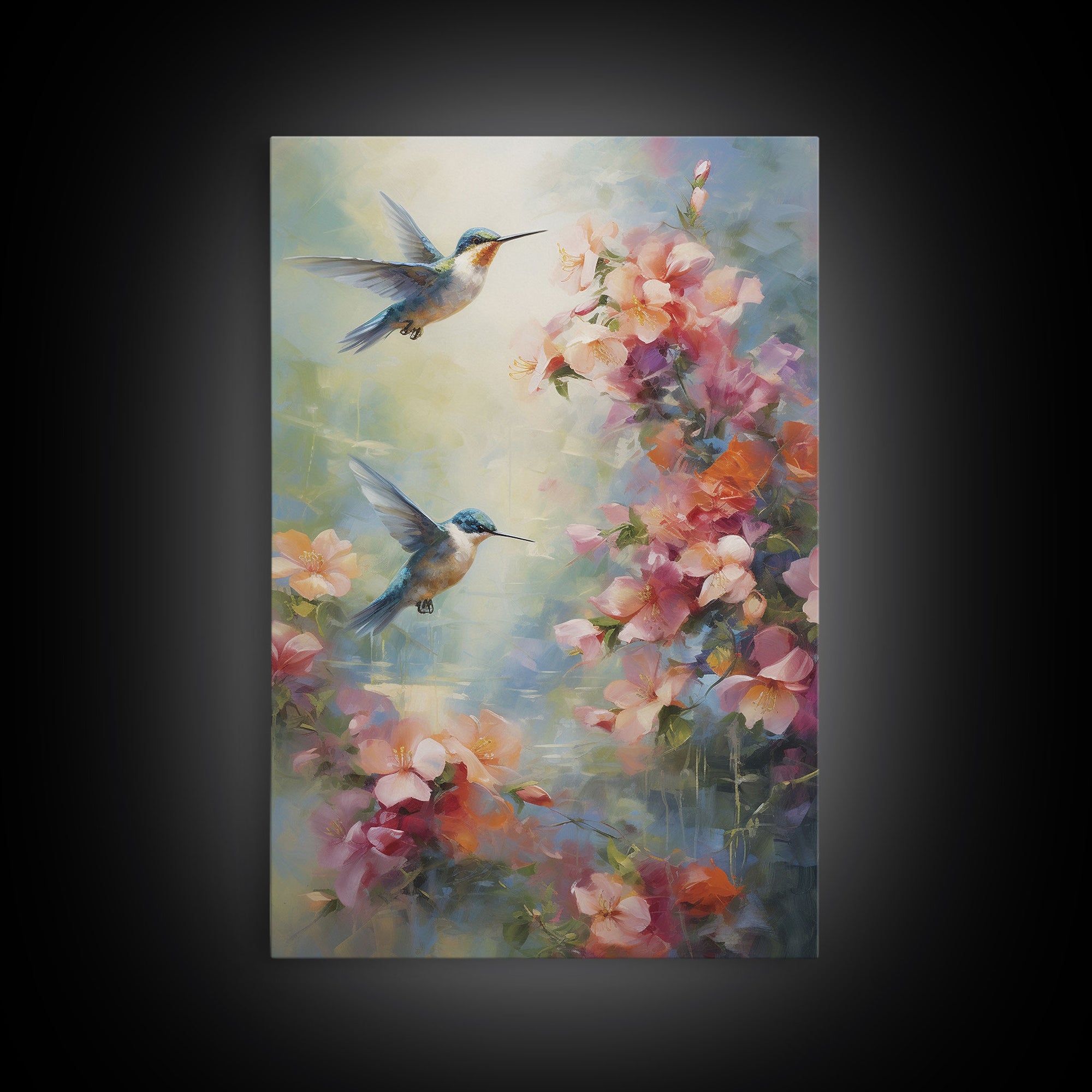 Hummingbirds Wall Art, Flowers Wall Print, Spring Art, Canvas Print, Wall Art, Vertical Art, Botanical Art Print, Gift For Women, Home Decor