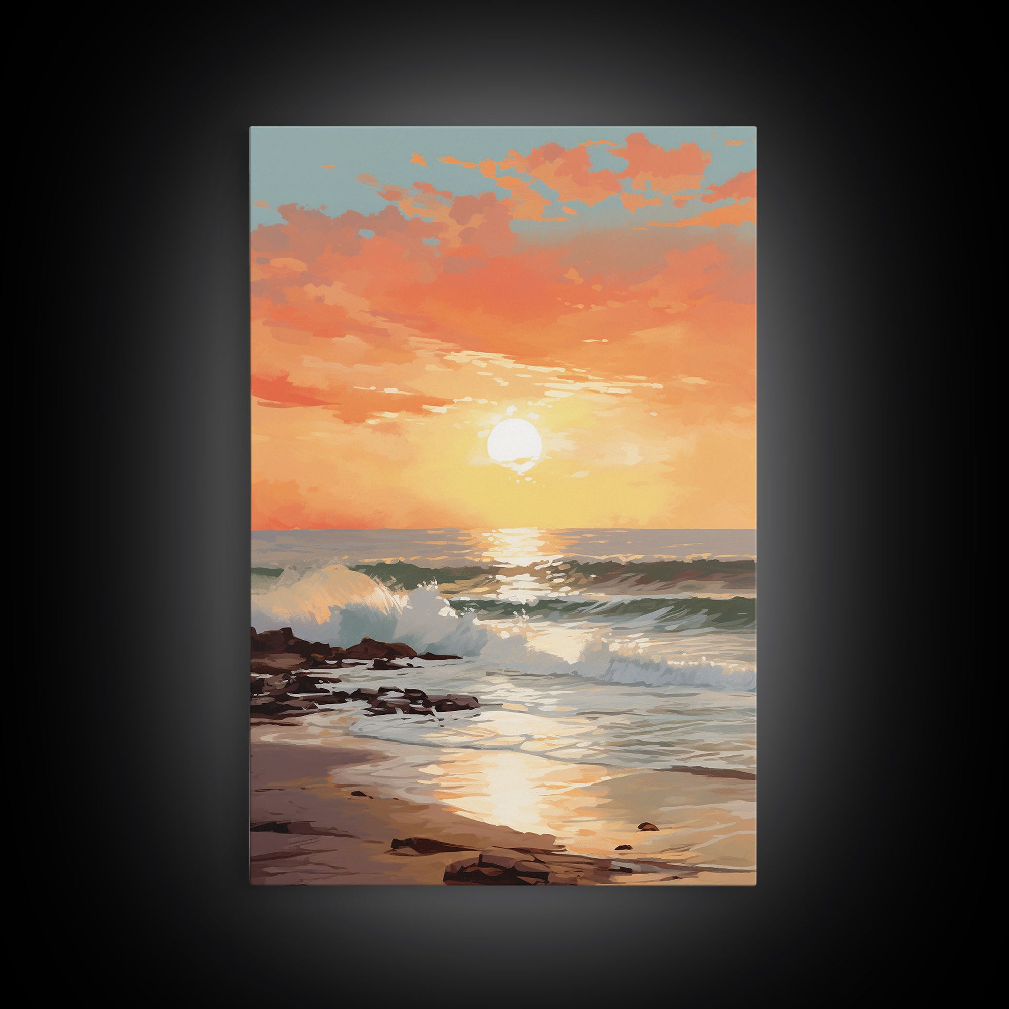 Sunset Wall Art, Beach Art Print, Seascape Wall Art, Canvas Print, Wall Art, Vertical Art, Appreciation Gift, Wall Hanging, Dining Room Art