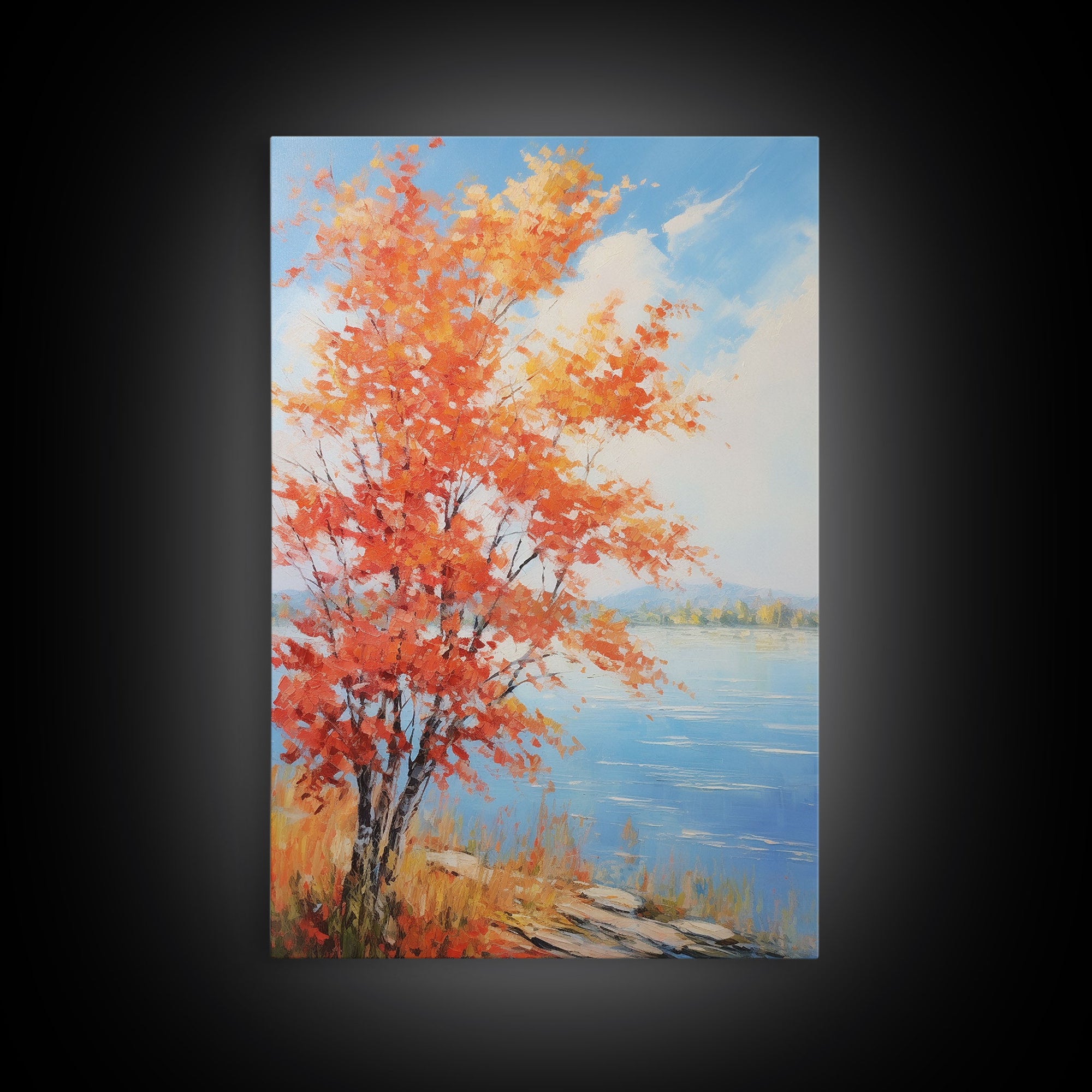 River Wall Art, Fall Art, Trees Wall Art, Landscape Art, Sunset Wall Art, Canvas Print, Wall Art, Vertical Art, Home Wall Decor, Office Art